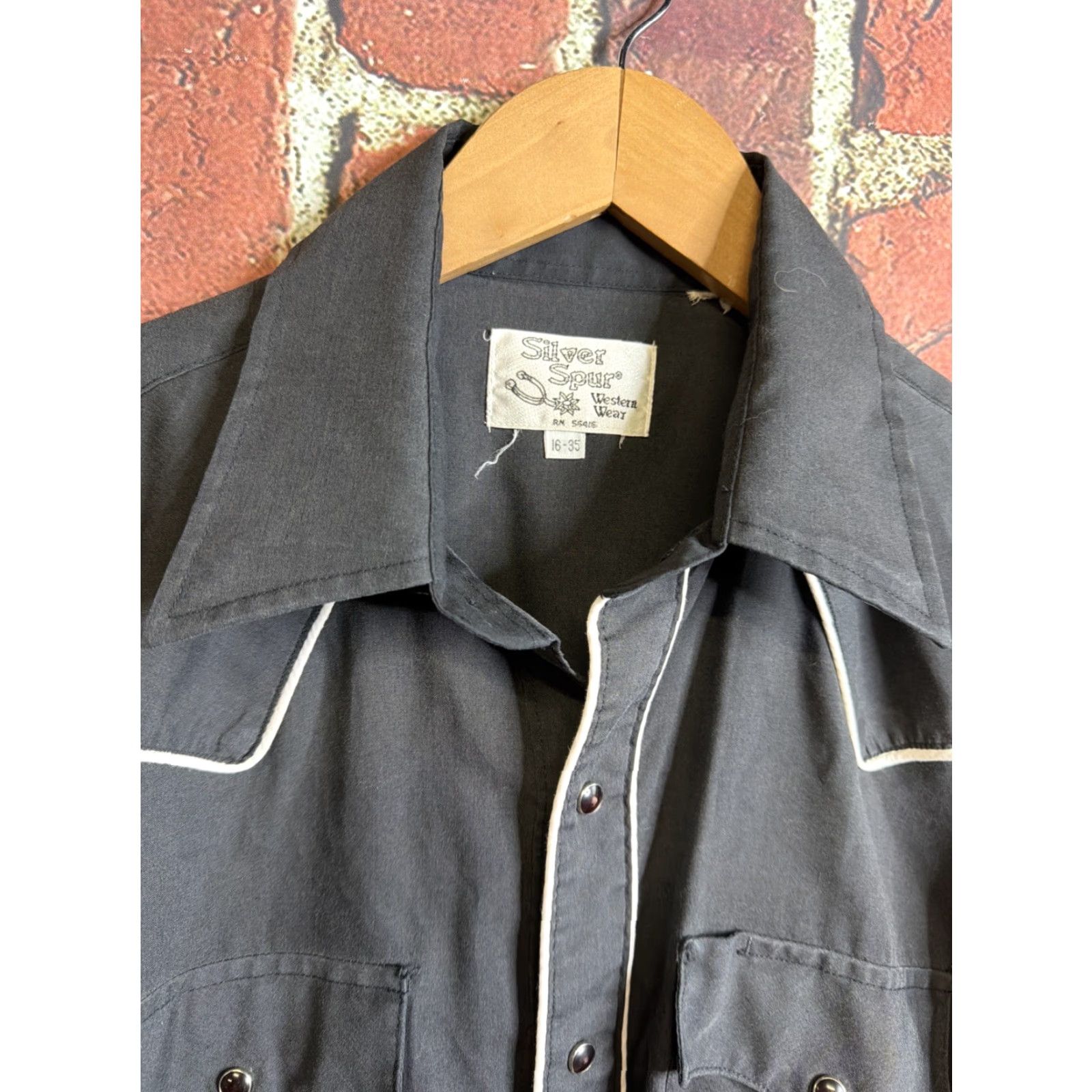 Vintage VINTAGE Silver Spur Western Wear Black 16-35 Shirt Pearl Snap Mens Regular Button-Up Long Sleeve Collared Western Theme Embroidered Cotton Blend Solid Size US L / EU 52-54 / 3 - 2 Thumbnail