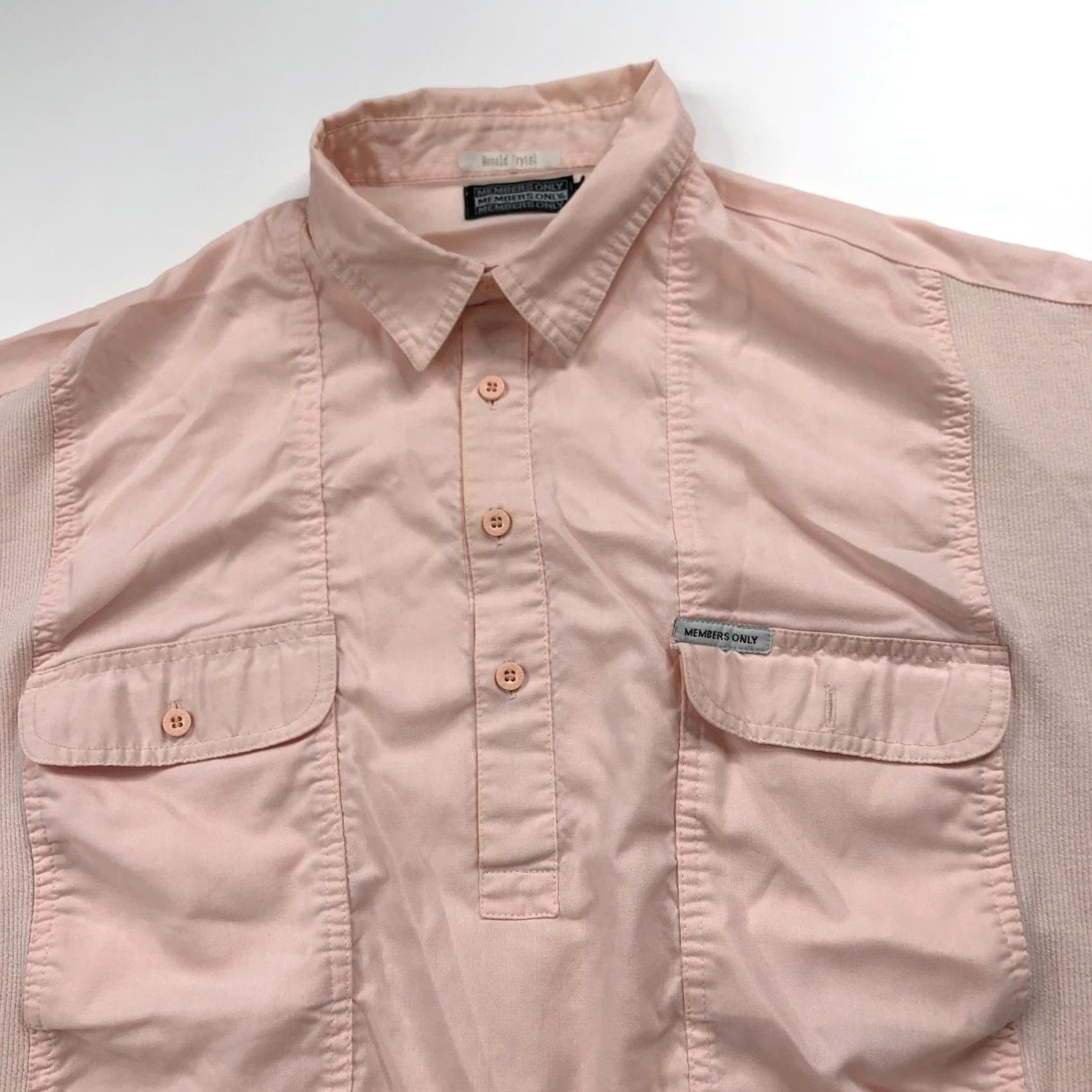Members Only VINTAGE Members Only Shirt XL Pullover Pink Collared Short Sleeve Button-Up Pocket Casual Mens Size US XL / EU 56 / 4 - 2 Thumbnail