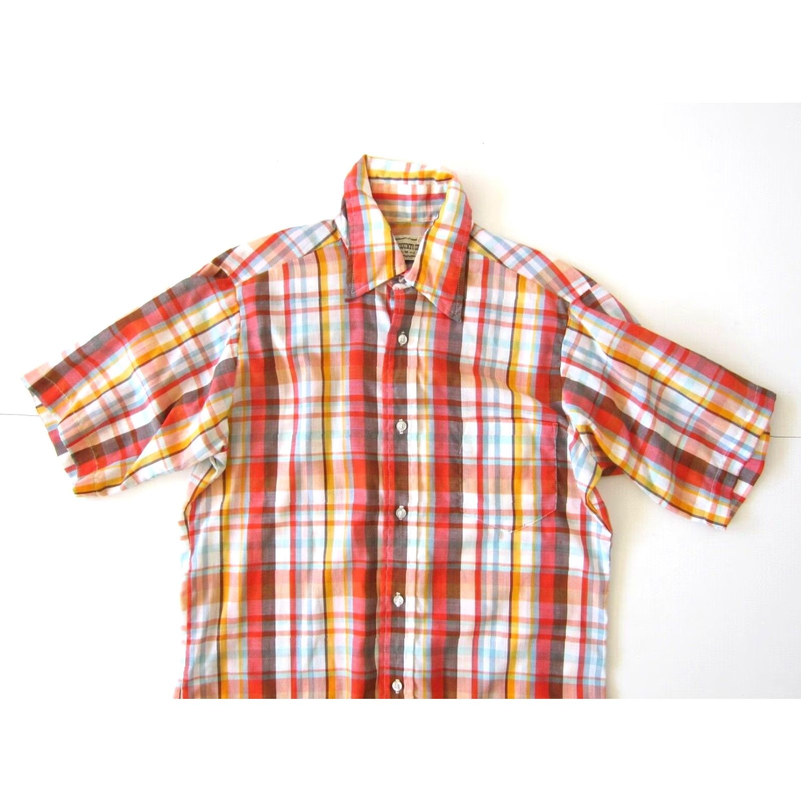 Vintage VINTAGE The County Seat Shirt Mens M Orange Plaid Western Short Sleeve Cotton Button-Up Size US M / EU 48-50 / 2 - 6 Thumbnail