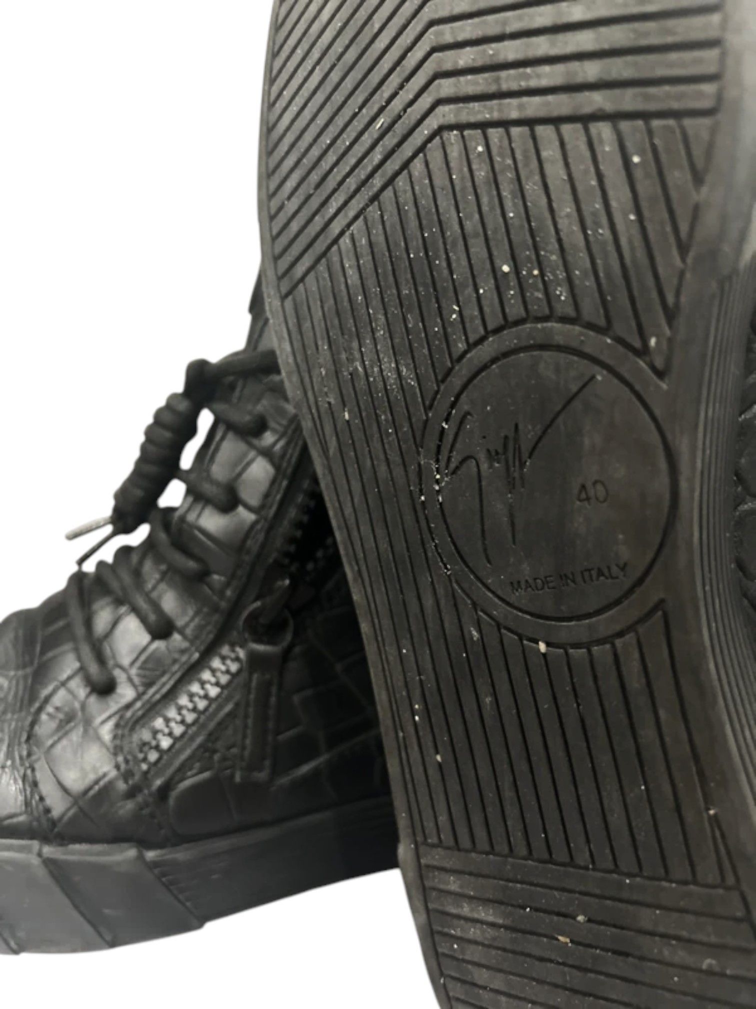 Giuseppe Zanotti Giuseppe Zanotti Croc-Embossed Black Side-Zip Sneaker, 2010s Size US 7 / EU 40 - 5 Thumbnail