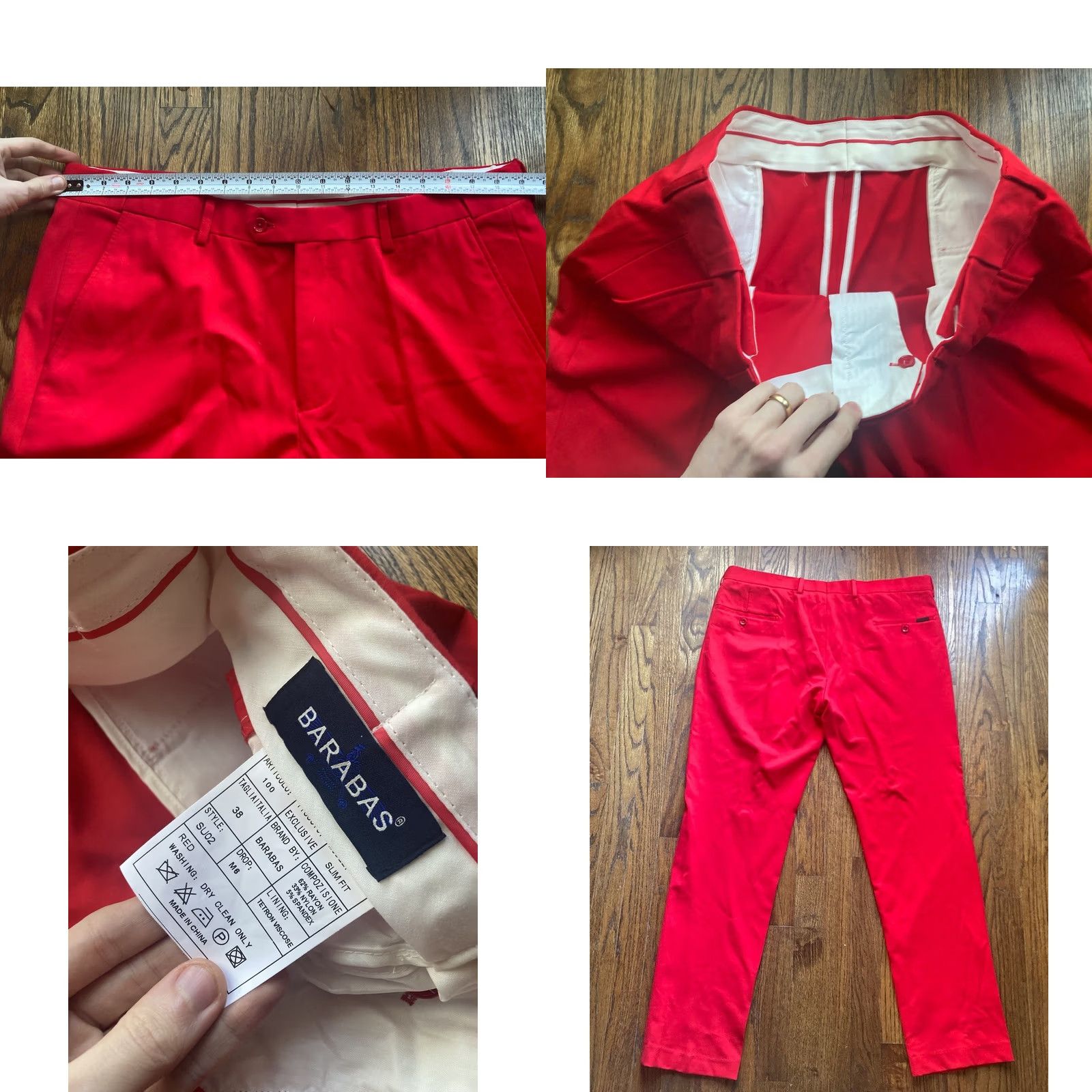 Vintage Barabas 2 Piece Suit Mens 44R Jacket 38x31 Pants Red Slim 2 Button Size 44R - 10 Thumbnail