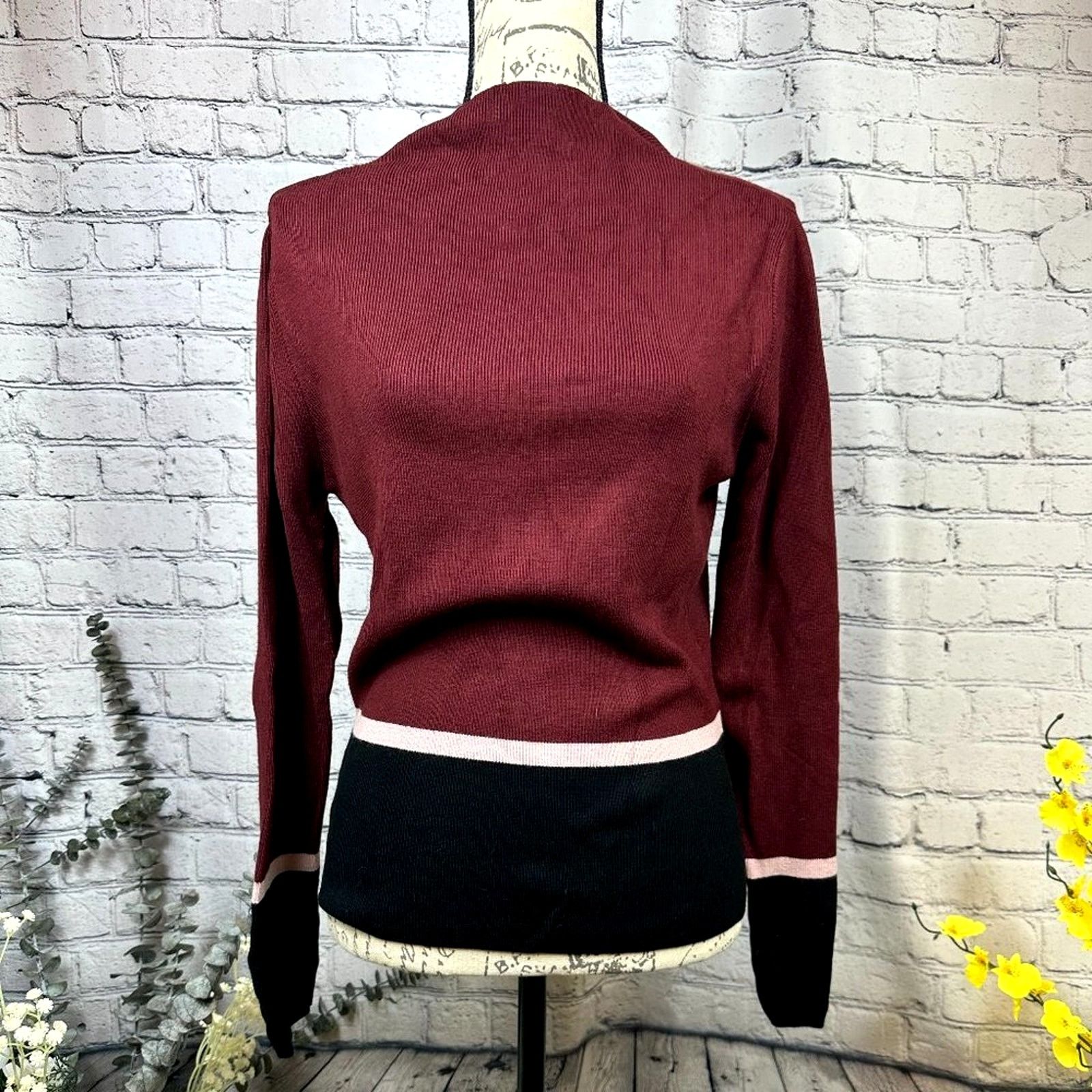 Other Cliche Burgundy Pink Black ColorBlock Striped Sweater Size L Size L / US 10 / IT 46 - 9 Thumbnail