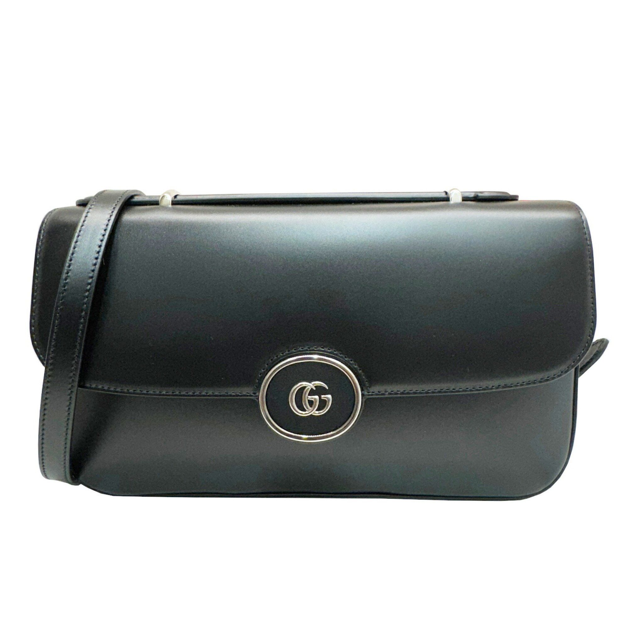 Gucci Petite GG 739721 Handbag Shoulder Bag Black Leather Women's