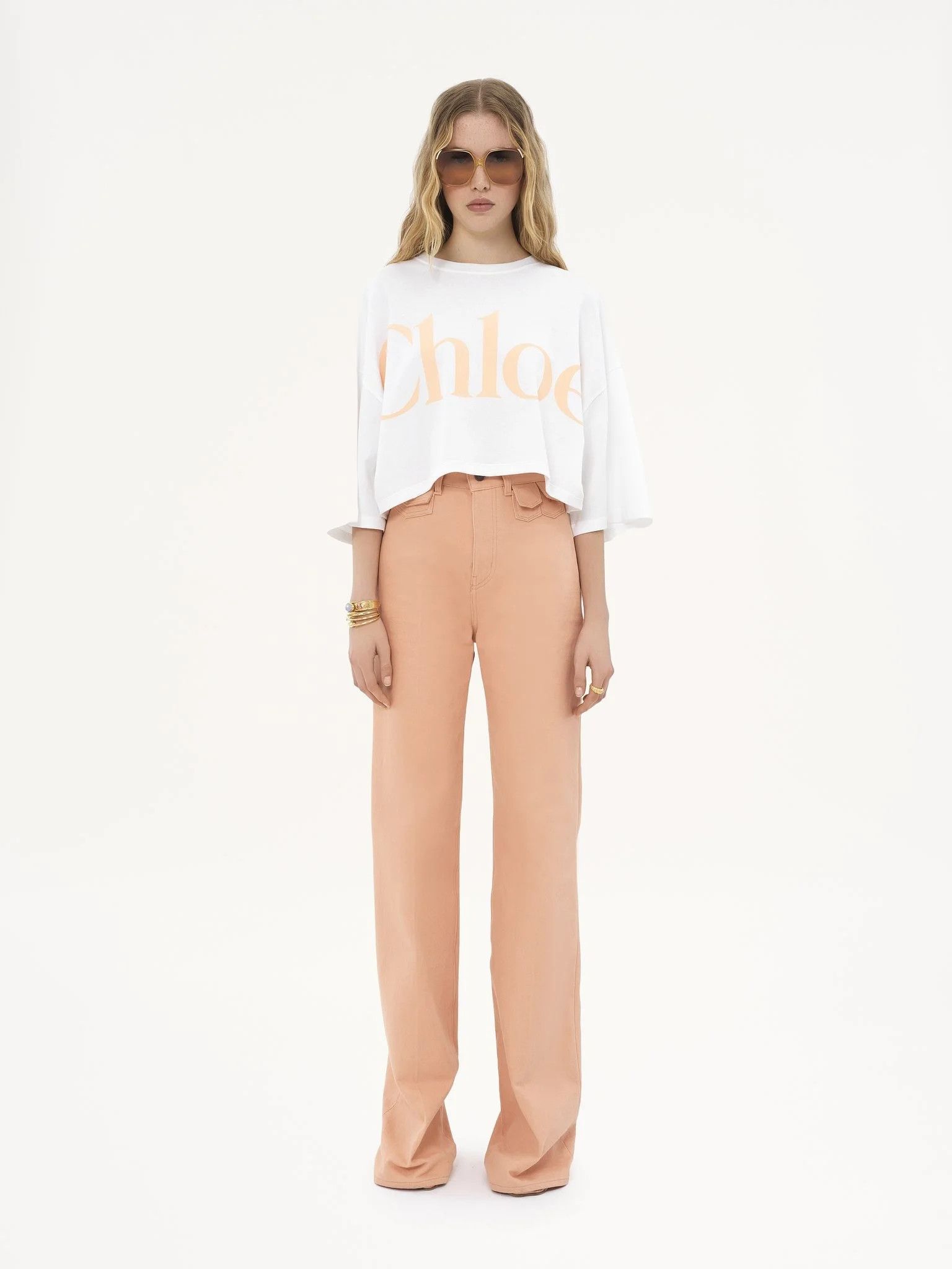 Chloe o1loc1c10226 Oversized Cropped Logo T-Shirt in White Size XS / US 0-2 / IT 36-38 - 2 Thumbnail