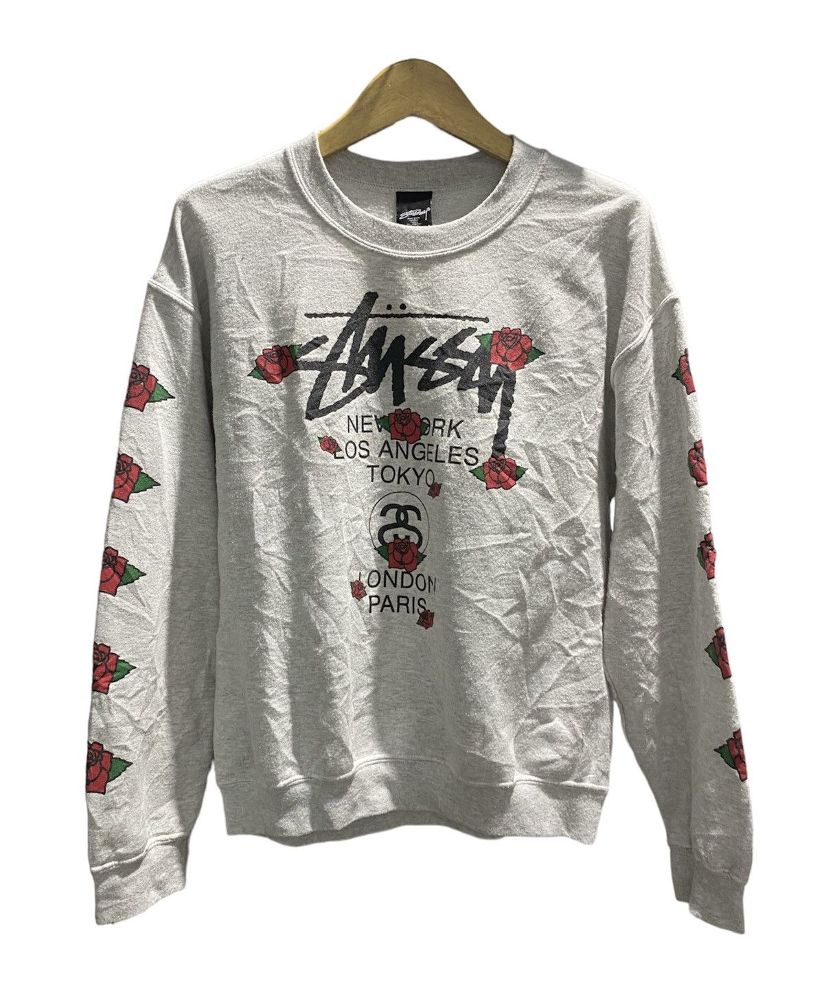 image of Vintage Stussy Rose Sweatshirts 00S in White, Men's (Size Medium)