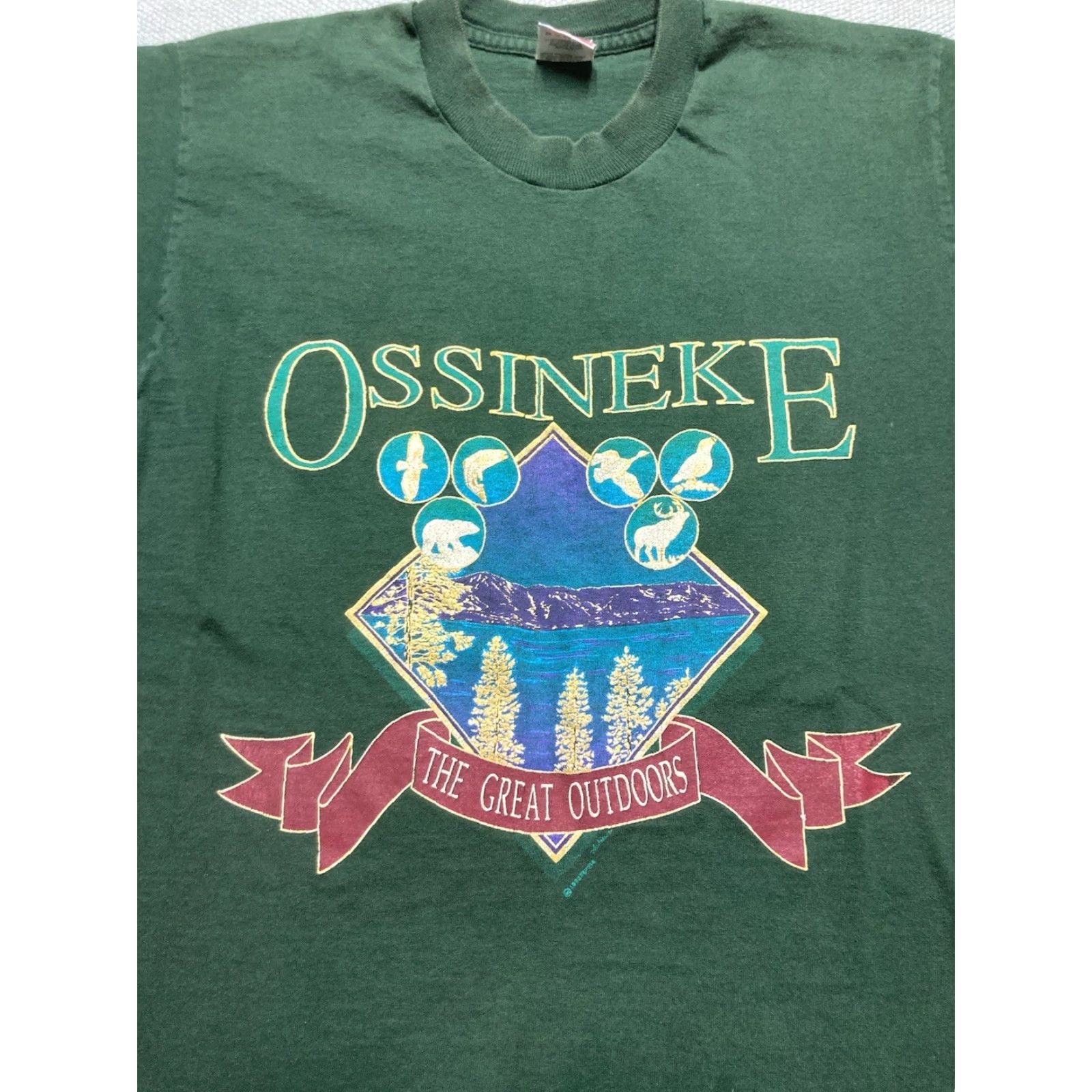 Vintage VINTAGE 90s T Shirt Ossineke Michigan great outdoors animal nature M & M Medium Green Mens Size US M / EU 48-50 / 2 - 4 Thumbnail