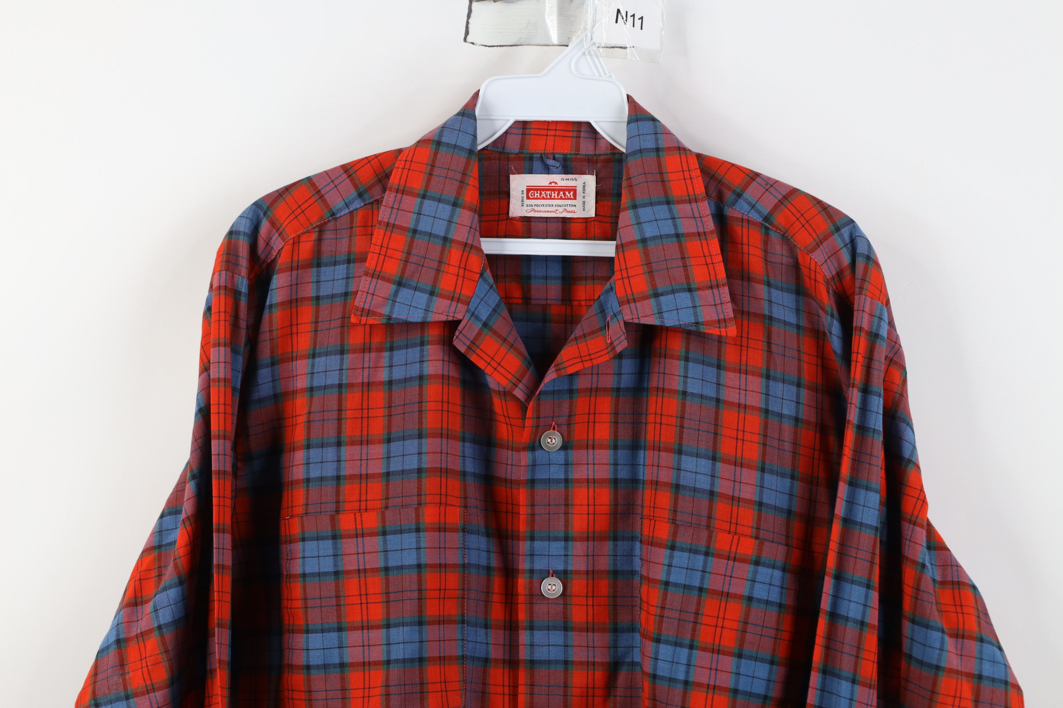 Vintage Vintage 60s Streetwear Collared Button Shirt Red Plaid Size US M / EU 48-50 / 2 - 2 Thumbnail