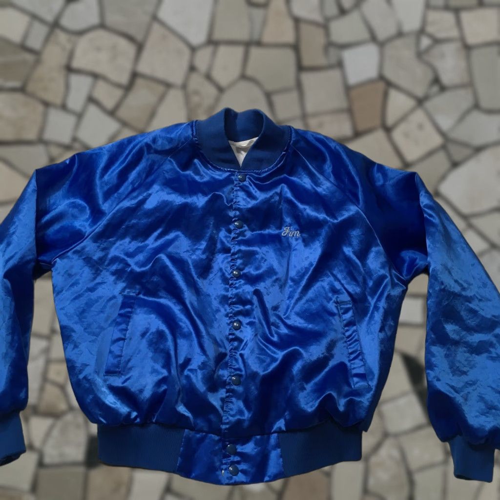 Vintage VINTAGE Auburn blue Satin Jacket BECHTEL GOLF CLUB XL USA JIM FLEECE LINED Jacket Mens XL Blue USA Satin Bomber Lined Size US XL / EU 56 / 4 - 1 Thumbnail