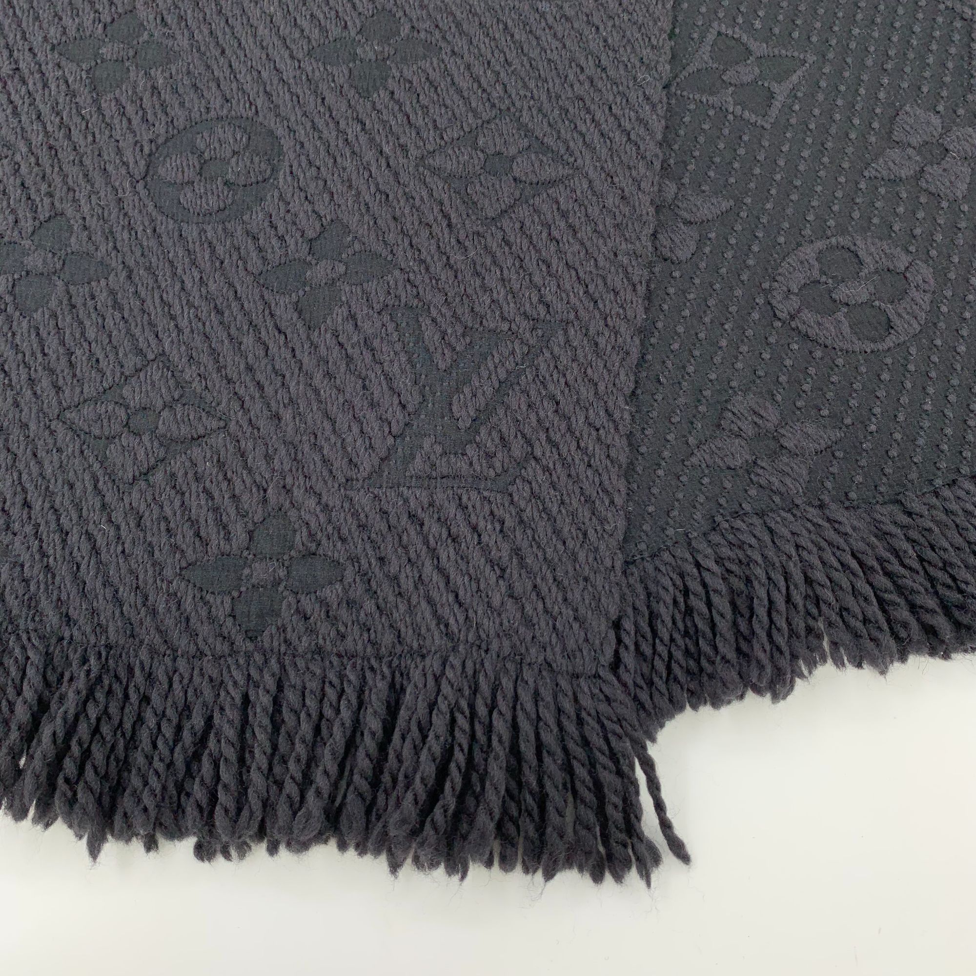 Louis Vuitton Louis Vuitton Dark Grey Wool & Silk Logo Fringe Scarf Size ONE SIZE - 4 Thumbnail