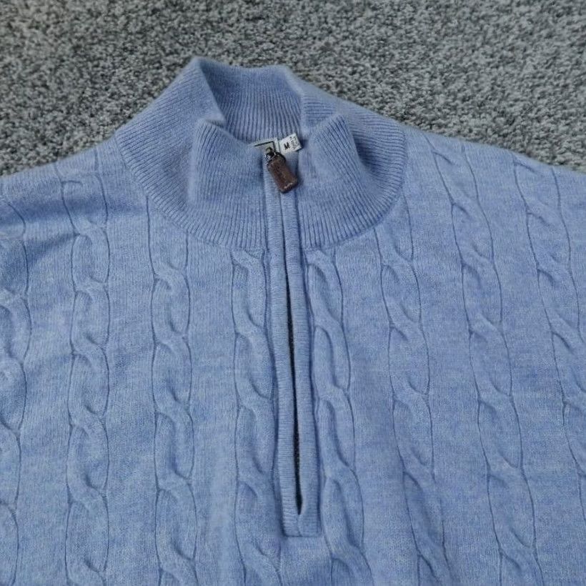 Peter Millar VINTAGE Peter Millar Sweater Mens M Blue Wool Cashmere Cable Knit 1/4 Zip Pullover Golf Size US M / EU 48-50 / 2 - 3 Thumbnail