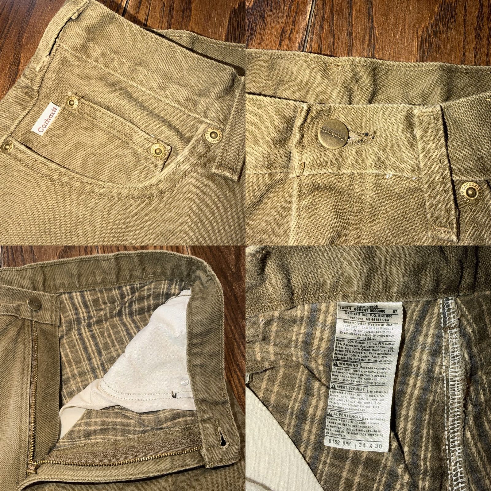Carhartt VINTAGE Carhartt B162 BRK Flannel Lined Canvas Jeans Bark Brown Men’s 34x30 Size US 34 / EU 50 - 8 Thumbnail