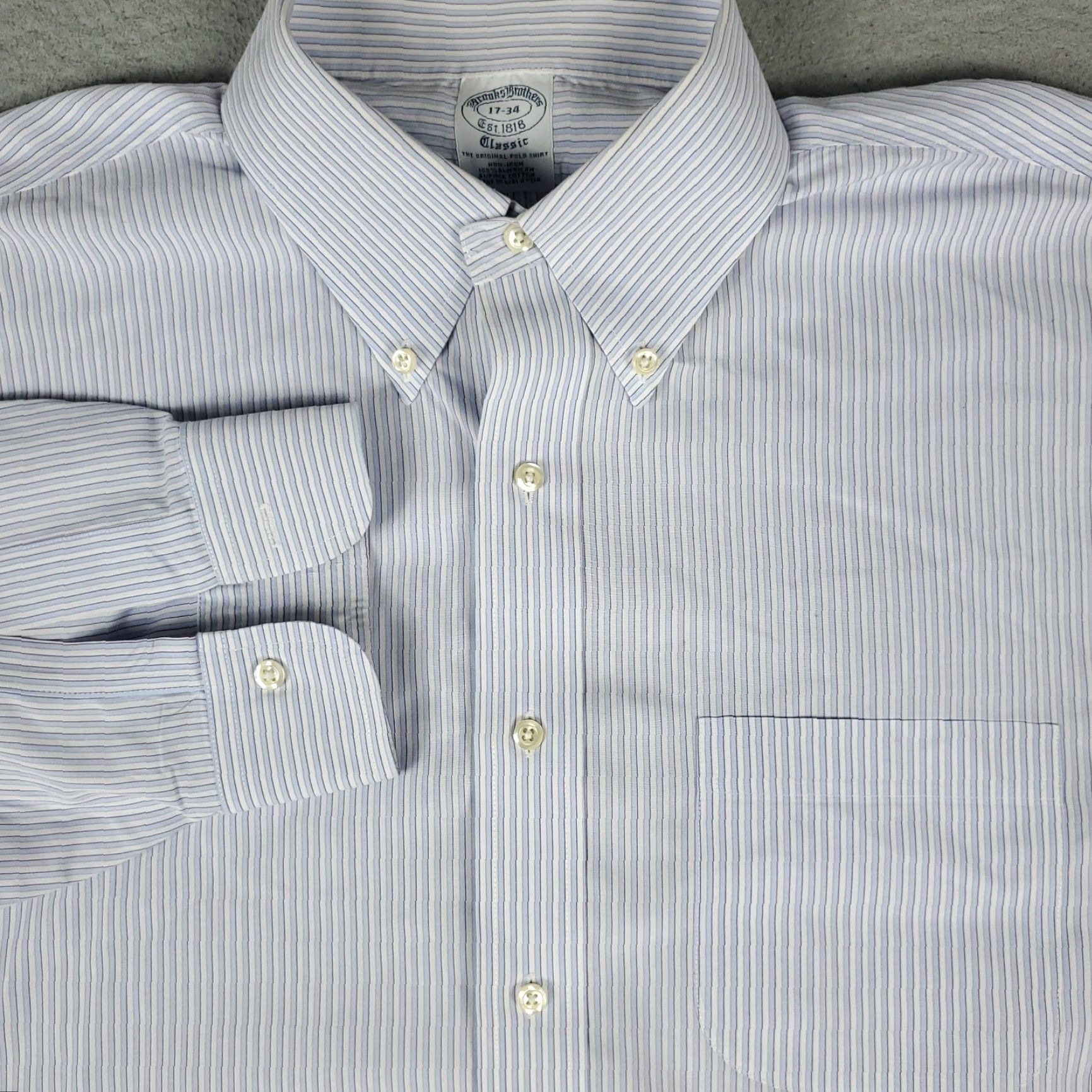 Brooks Brothers Brooks Brothers Shirt Mens 17 Blue Striped Dress Button Up Long Sleeve Size 46R - 2 Thumbnail