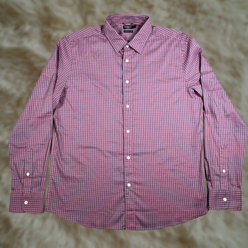 Faherty Faherty Mens L Pink Blue Gingham Check Button Up Long Sleeve Movement Shirt Size US L / EU 52-54 / 3 - 1 Thumbnail