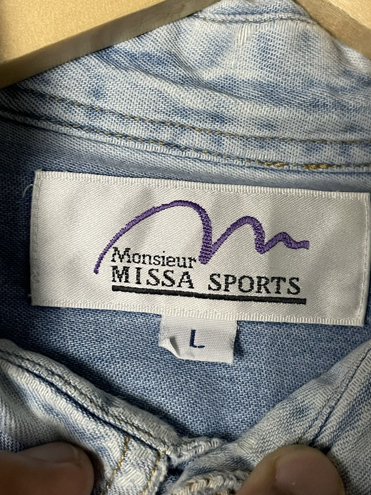 Japanese Brand × Vintage Monsieur Missa Sport Brand Denim Butoon Up Shirt (83) Size US L / EU 52-54 / 3 - 7 Thumbnail