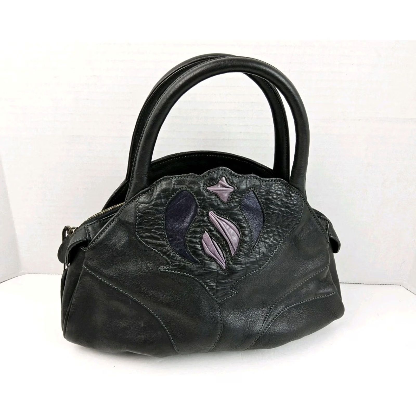 Vintage Ibiza Leather Satchel Handbag Purse Black Satchel/Top Handle Bag Womens Leather Black 11.5x8x4.5 Size ONE SIZE - 2 Thumbnail