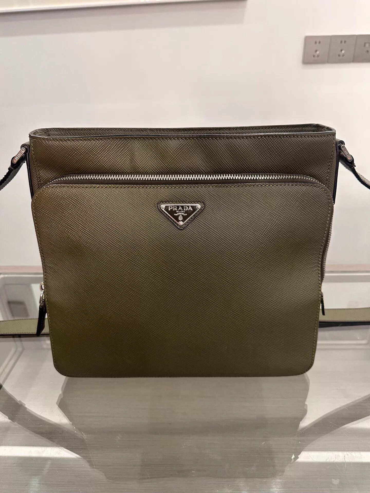 Prada Prada Gray-Green Triangle Logo Crossbody Bag 29cm 99 New Size ONE SIZE - 1 Thumbnail