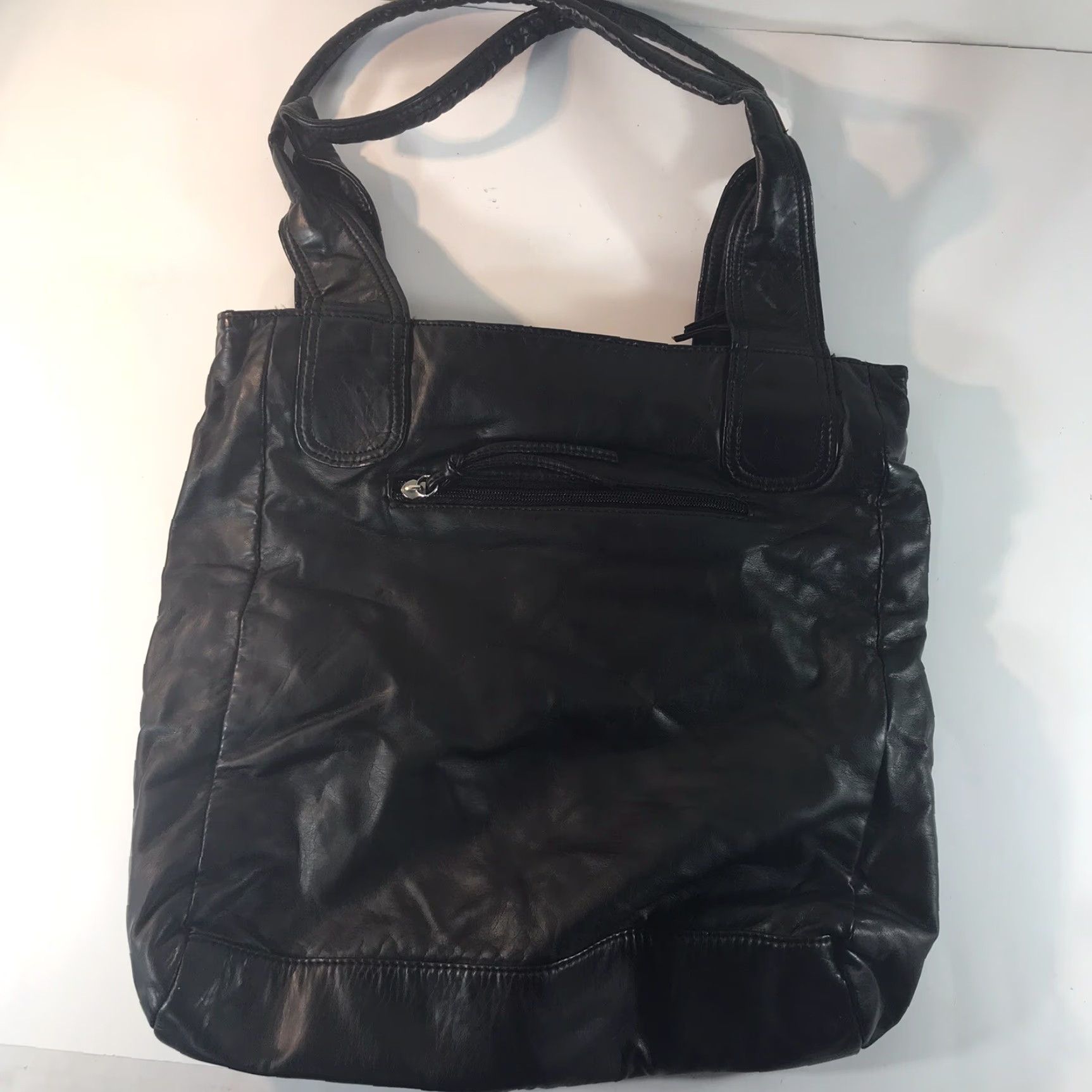 Vintage Bueno Women's Leather Shoulder Bag Large Black Casual Work Travel Pockets Dividers Size ONE SIZE - 2 Thumbnail