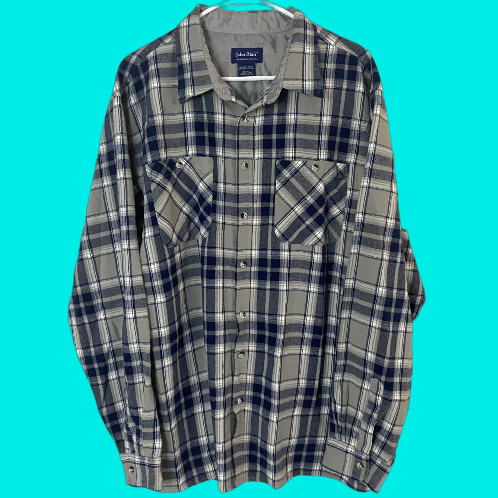 Blair VINTAGE John Blair Button Up Flannel Shirt Long Sleeve Plaid Blues Gray Mens XL Size US XL / EU 56 / 4 - 1 Thumbnail