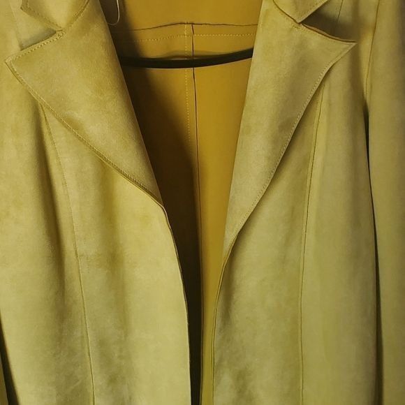 Designer Joan Vass Mustard Yellow Suede Long Sleeve Sz. L Jacket Size L / US 10 / IT 46 - 3 Thumbnail