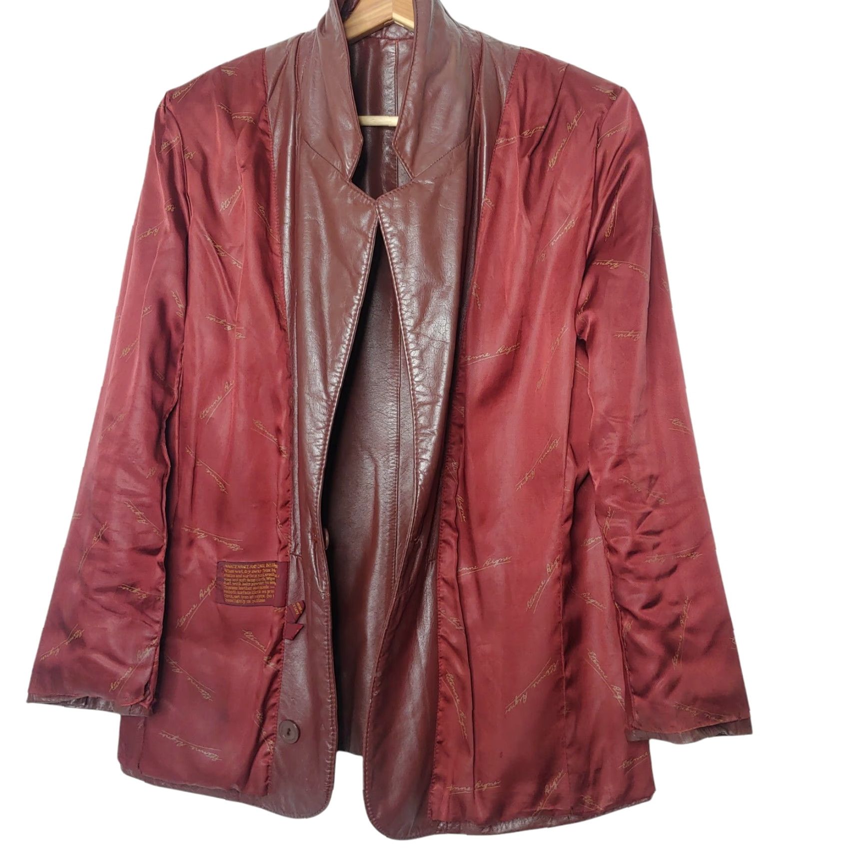 Etienne Aigner VINTAGE Etienne Aigner Leather Blazer Women 14 Mid-Length Solid Dark Red Burgundy 1970s 1980s Fall Winter Spring Size XL / US 12-14 / IT 48-50 - 4 Thumbnail