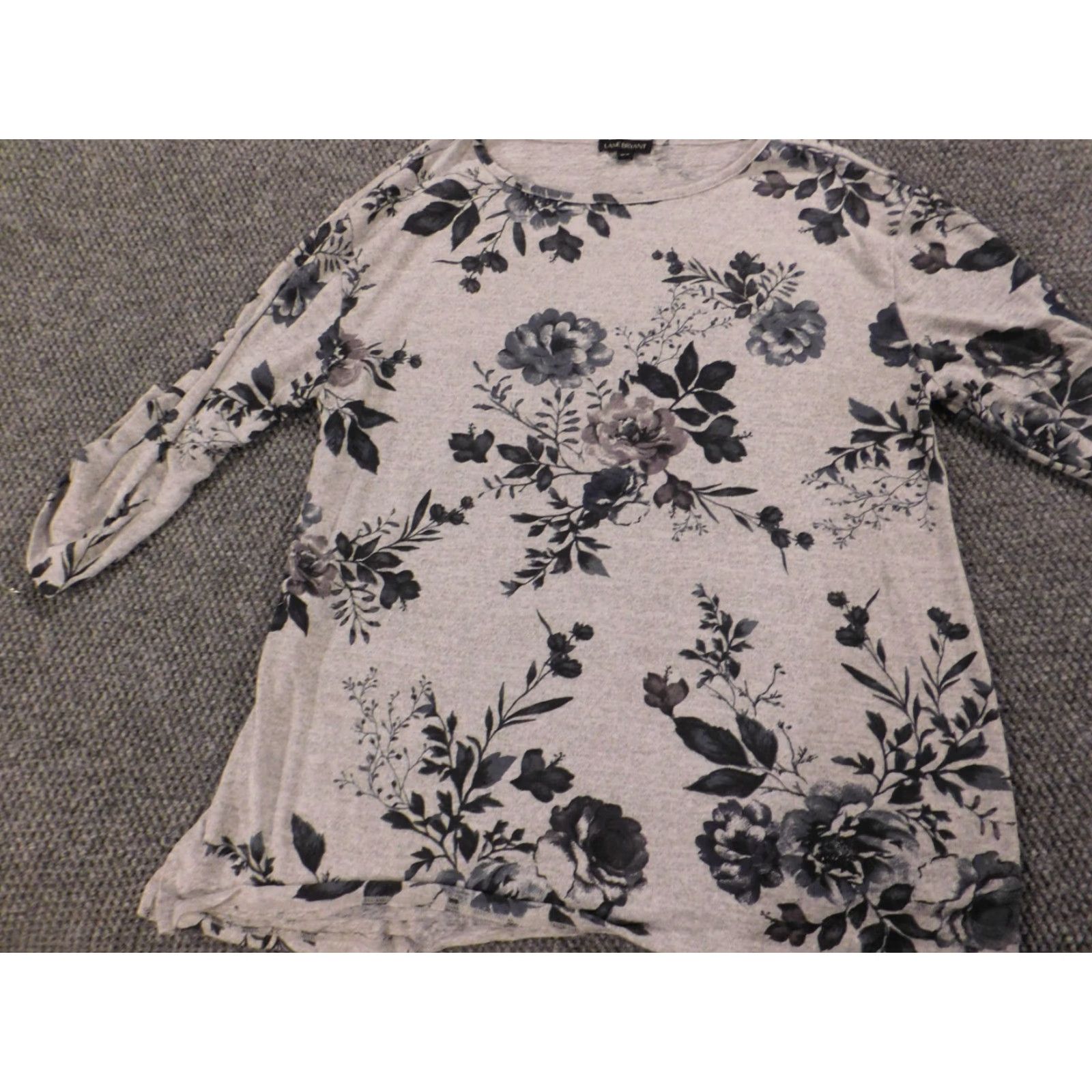 Vintage Lane Bryant Blouse Shirt Womens 14 Gray Floral Knit Pleated Long Sleeve Collared Pullover Casual Regular Size 14 Womens Gray Size XL / US 12-14 / IT 48-50 - 3 Thumbnail