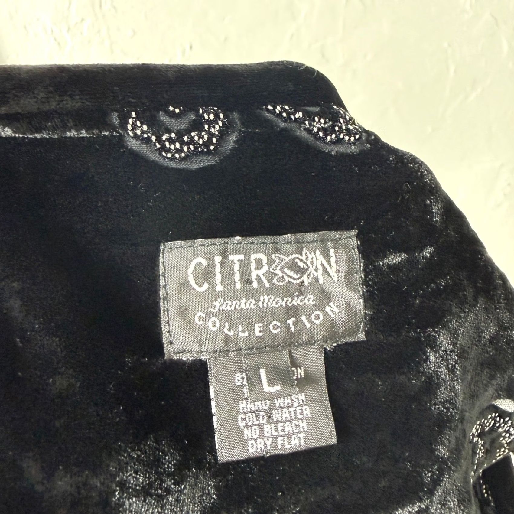 Velour CITRON Santa Monica Blouse L Rayon Silk Button Paisley Velour Black Womens Size L / US 10 / IT 46 - 6 Thumbnail