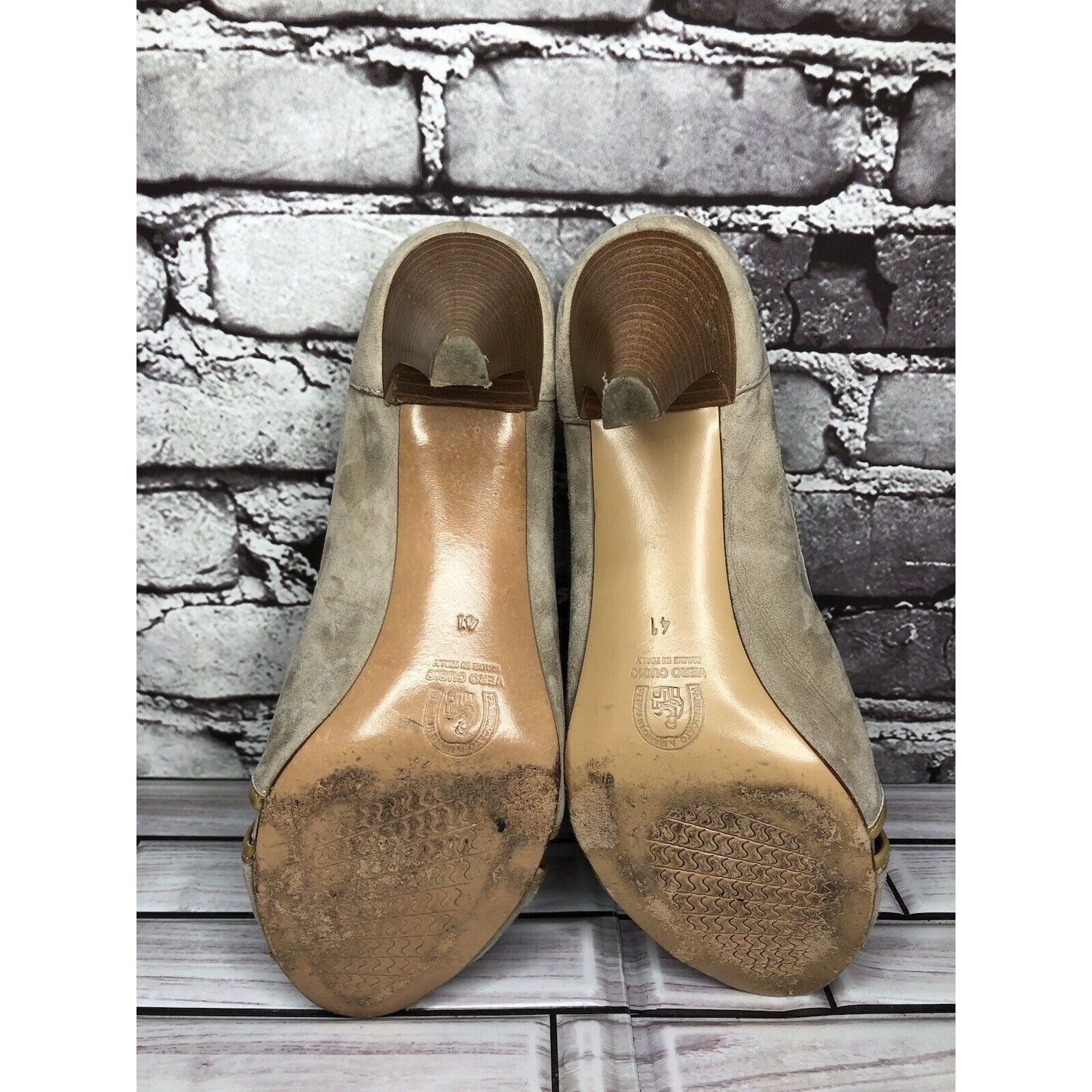 Other Edas Beige Suede Leather Patent Lining Peep Toe Dress Heels Size US 10 / IT 40 - 6 Thumbnail