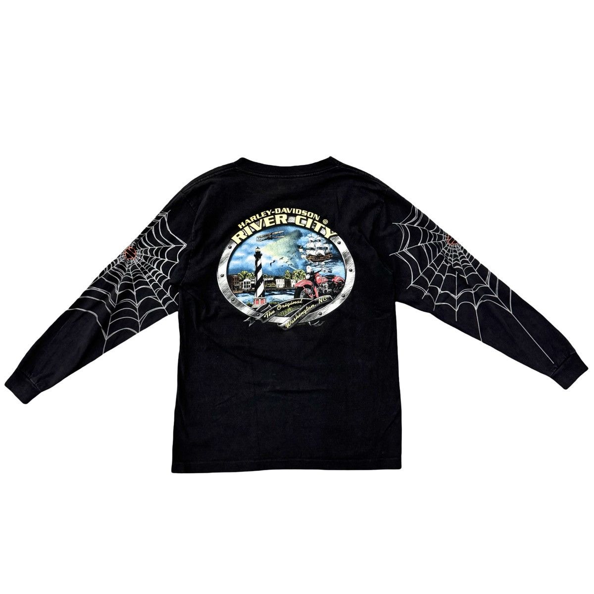 Harley Davidson Vintage 2003 Harley Davidson Spider Web Longsleeve Tshirt Size US M / EU 48-50 / 2 - 2 Thumbnail