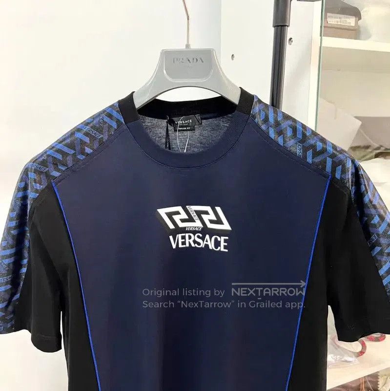 Versace Versace Men's Summer Dark Blue Cotton Blend T-shirt . Size US M / EU 48-50 / 2 - 2 Thumbnail
