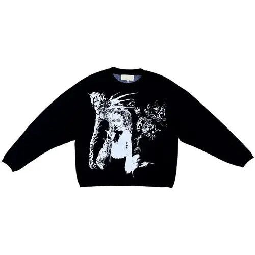 image of Vintage Gothic Y2K Streetwear Sweater Retro Kawaii Girl in Black, Men's (Size Medium)