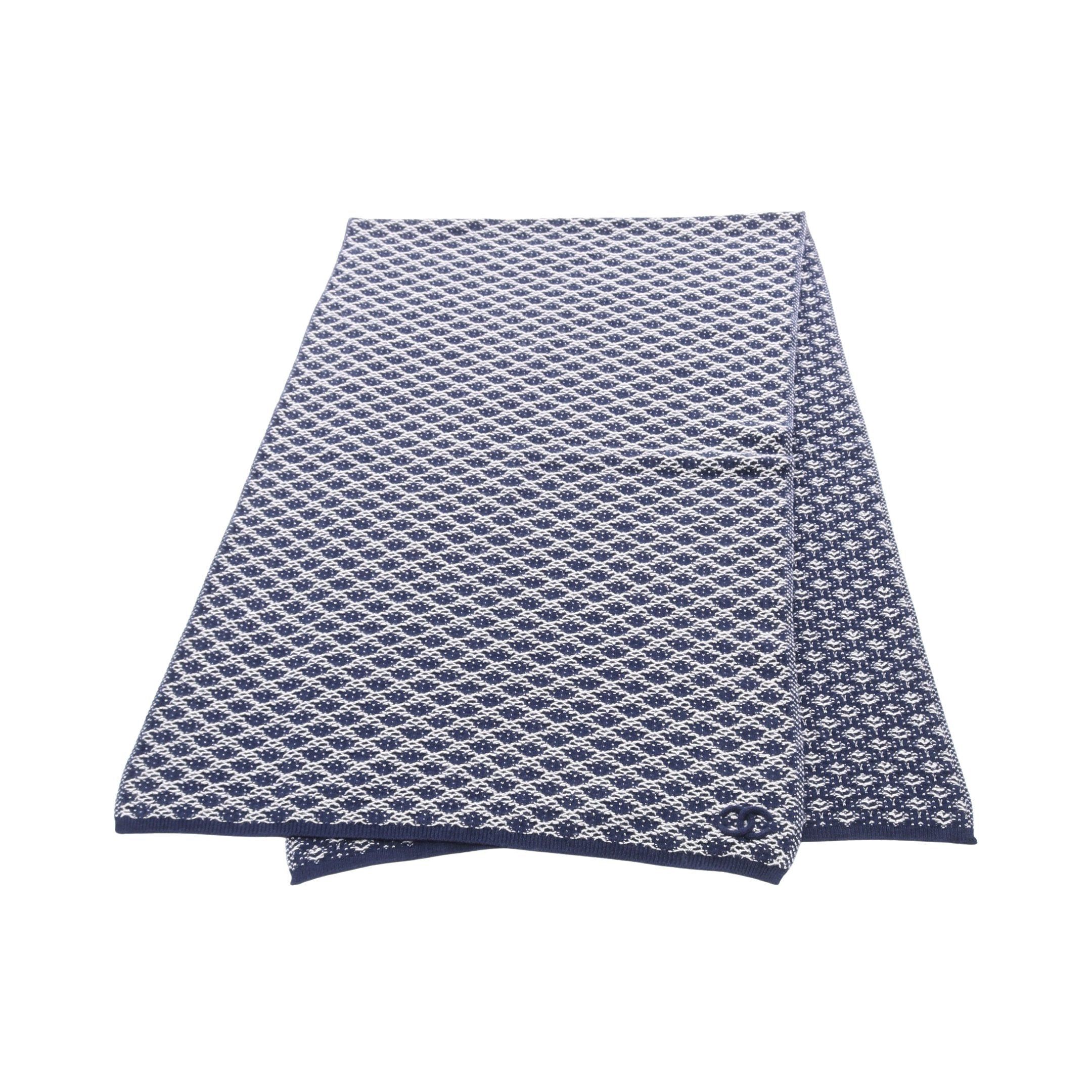 Chanel Chanel Scarf All-Over Pattern Rame Cashmere Navy White Size ONE SIZE - 1 Thumbnail