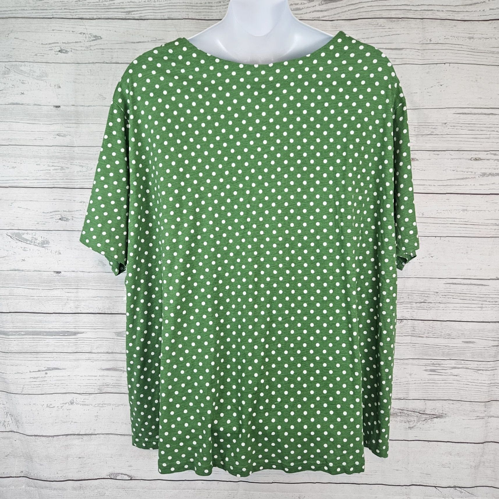 Vintage Anthony Richards Womens Top Blouse Shirt 5X Green White Polka Dot Cotton Short Sleeve Womens Size XXL / US 16-18 / IT 52-54 - 4 Thumbnail