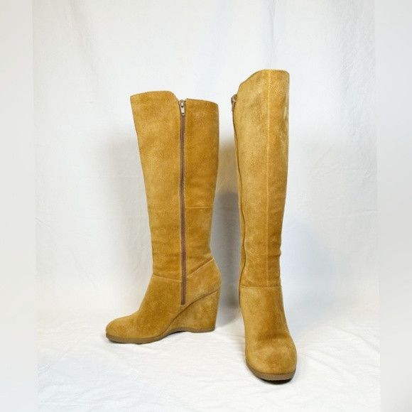 Nine West Nine West Vienneo Camel Tan Suede Boho Knee High Wedge Boots Size US 8 / IT 38 - 2 Thumbnail