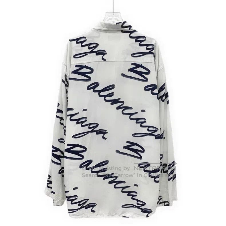 Balenciaga Balenciaga White Logo Letter Printed Collar Long Sleeve Sh Size XS / US 0-2 / IT 36-38 - 2 Thumbnail