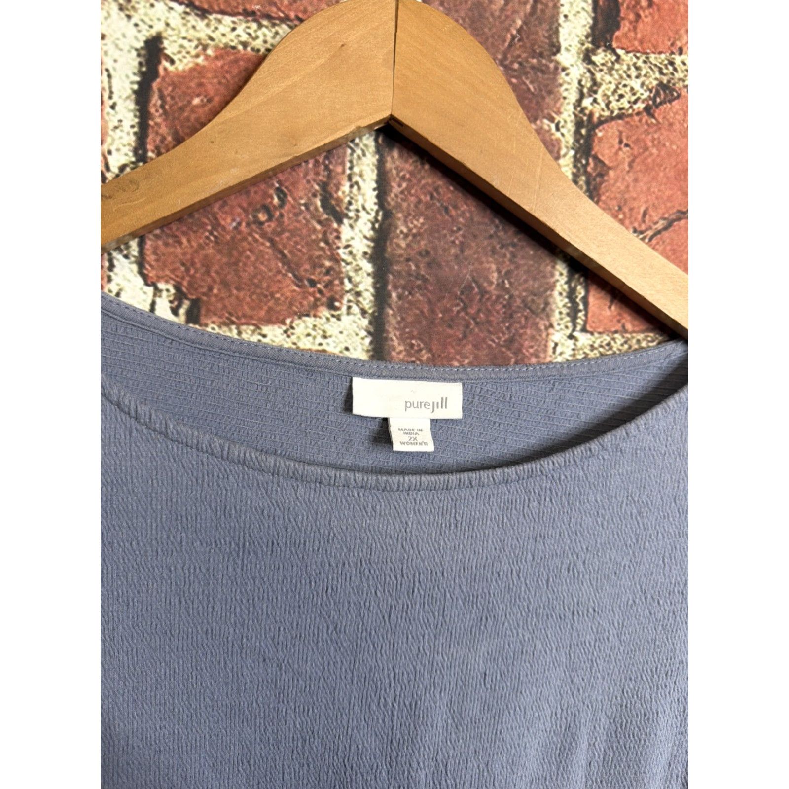 J. Jill J. Jill Blouse Shirt Womens Plus 2X Blue Knit Crew Neck Long Sleeve Button Front Tunic Top Size XXL / US 16-18 / IT 52-54 - 2 Thumbnail