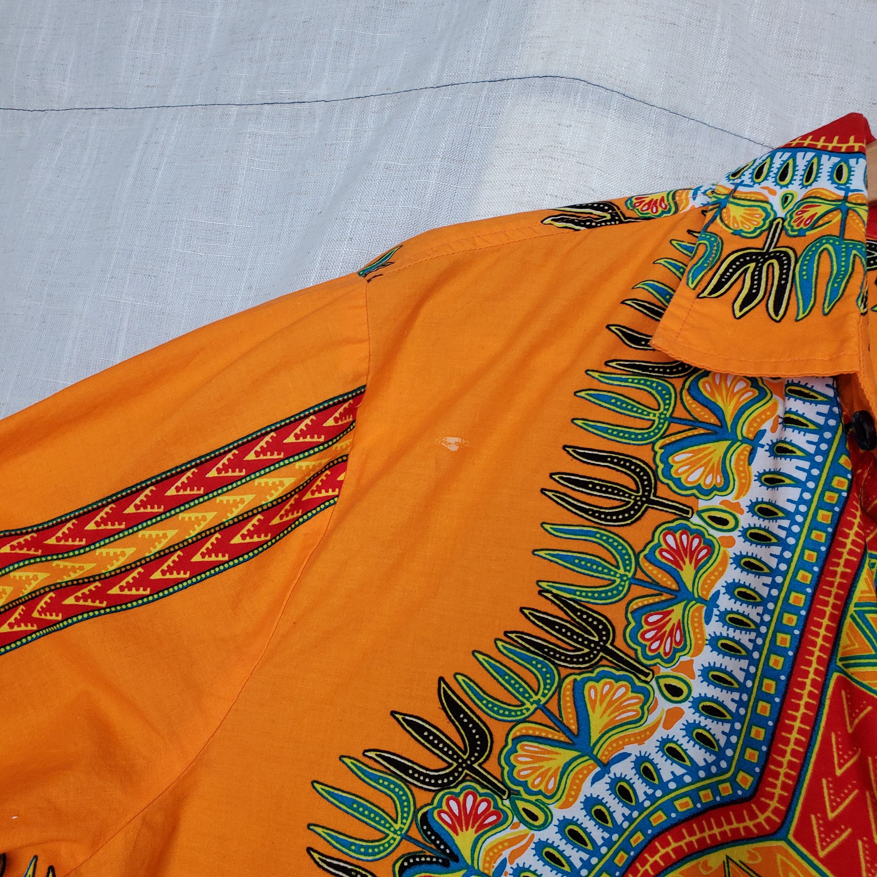 Other Ashro Men's Orange Ethnic Dashiki Button Up Shirt SZ-L Size US L / EU 52-54 / 3 - 5 Thumbnail