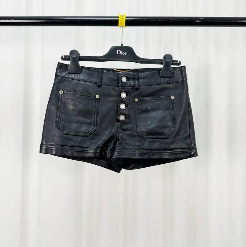 Yves Saint Laurent YSL Black Leather Summer Shorts for Women 0089 Size 22" - 1 Thumbnail