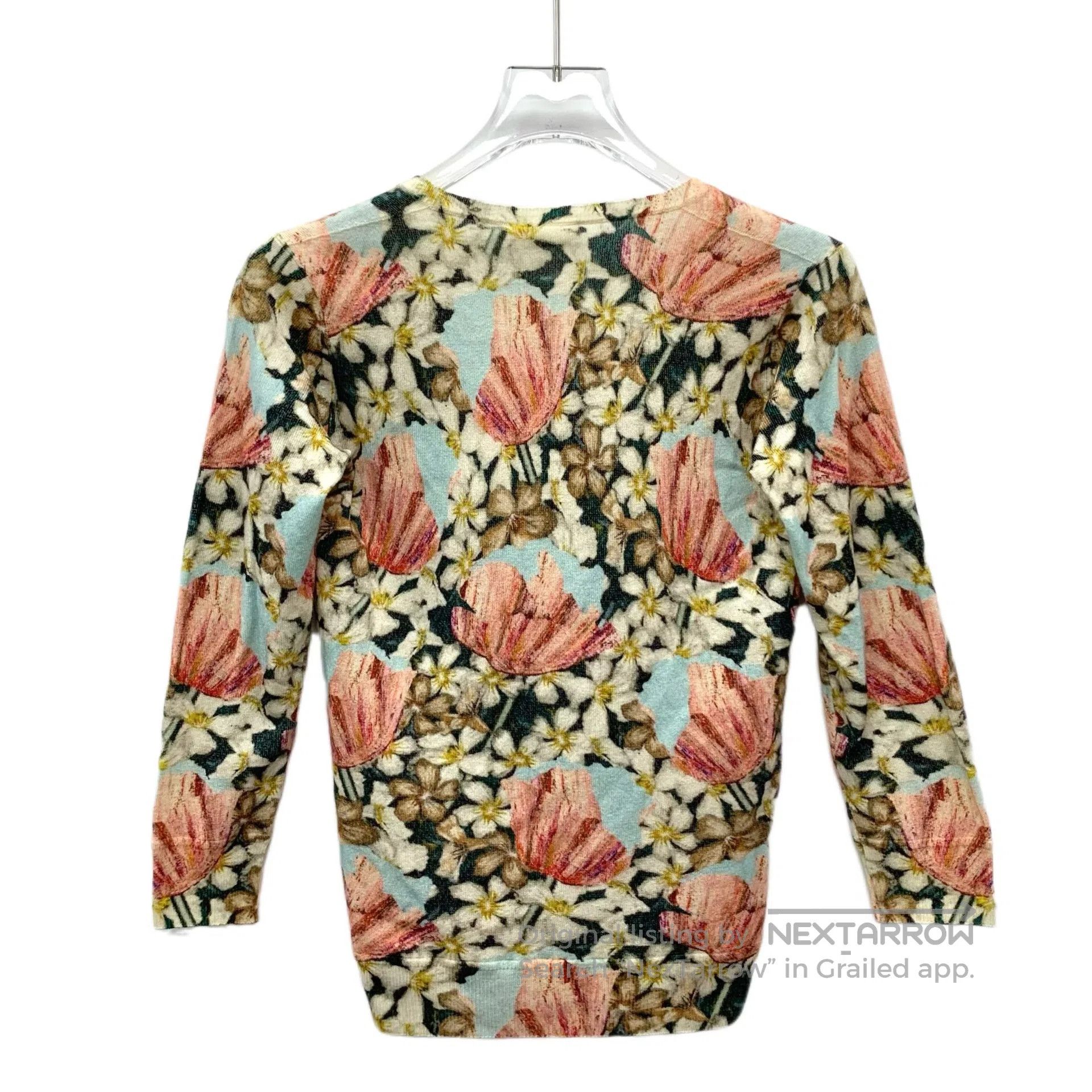 La Perla Laperla Color-Blocked Floral Inlay Cashmere V-Neck Long Sl Size XS / US 0-2 / IT 36-38 - 2 Thumbnail