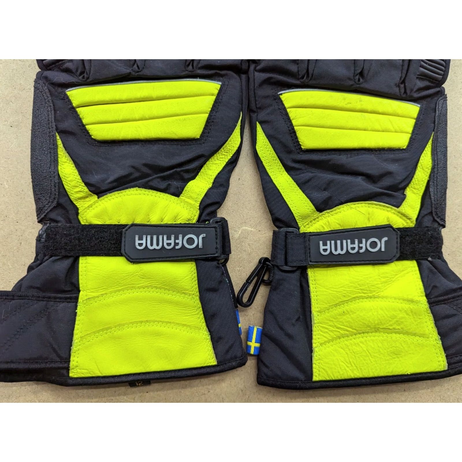 Vintage Jofama Mens Motorcycle Gloves Size 12 High Visibility Black Green Leather Lined Gloves Size ONE SIZE - 3 Thumbnail