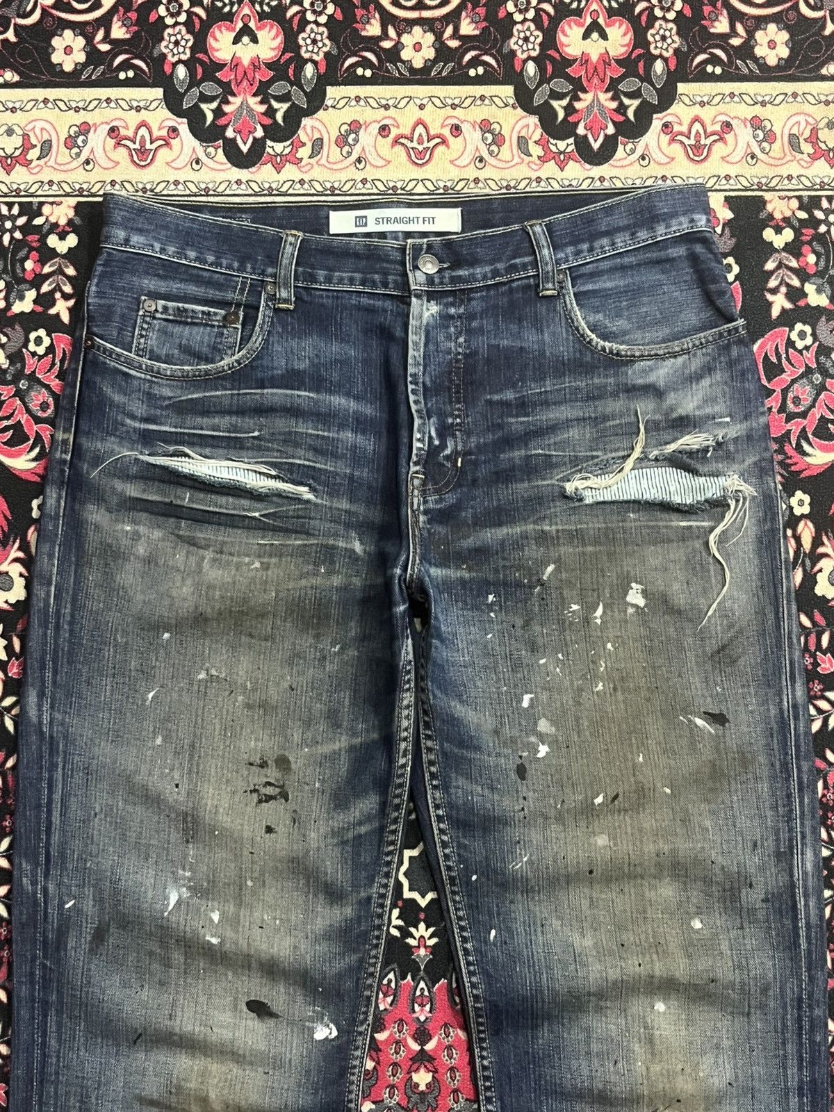 Gap × Yeezy Gap Blue Washed Paint Splattered Distressed Straight Jeans Size US 34 / EU 50 - 4 Thumbnail