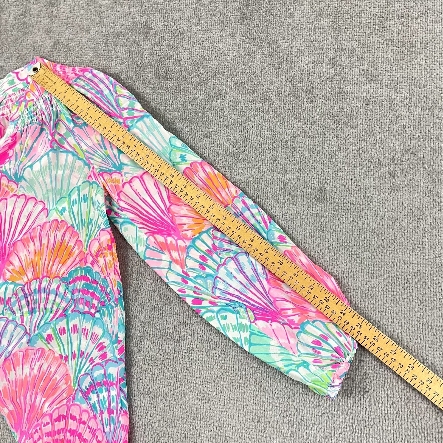 Lilly Pulitzer VINTAGE Lilly Pulitzer Elsa Silk Blouse Womens XS Summer Sea Shells Geometric Pattern Classic Style Size XS / US 0-2 / IT 36-38 - 6 Thumbnail