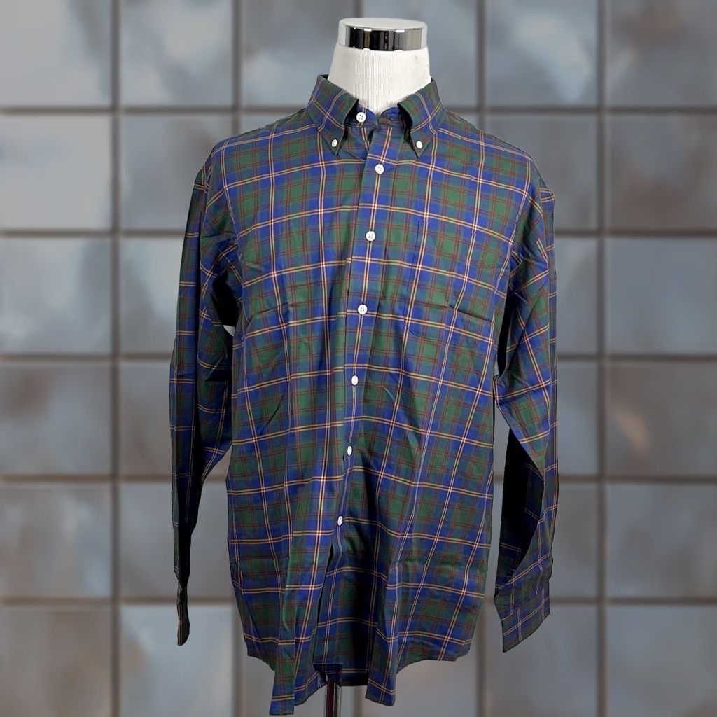 Vintage LL Bean XL US Marin Corps Plaid Shirt Blue Green Cotton Button-Down Size US XL / EU 56 / 4 - 1 Thumbnail