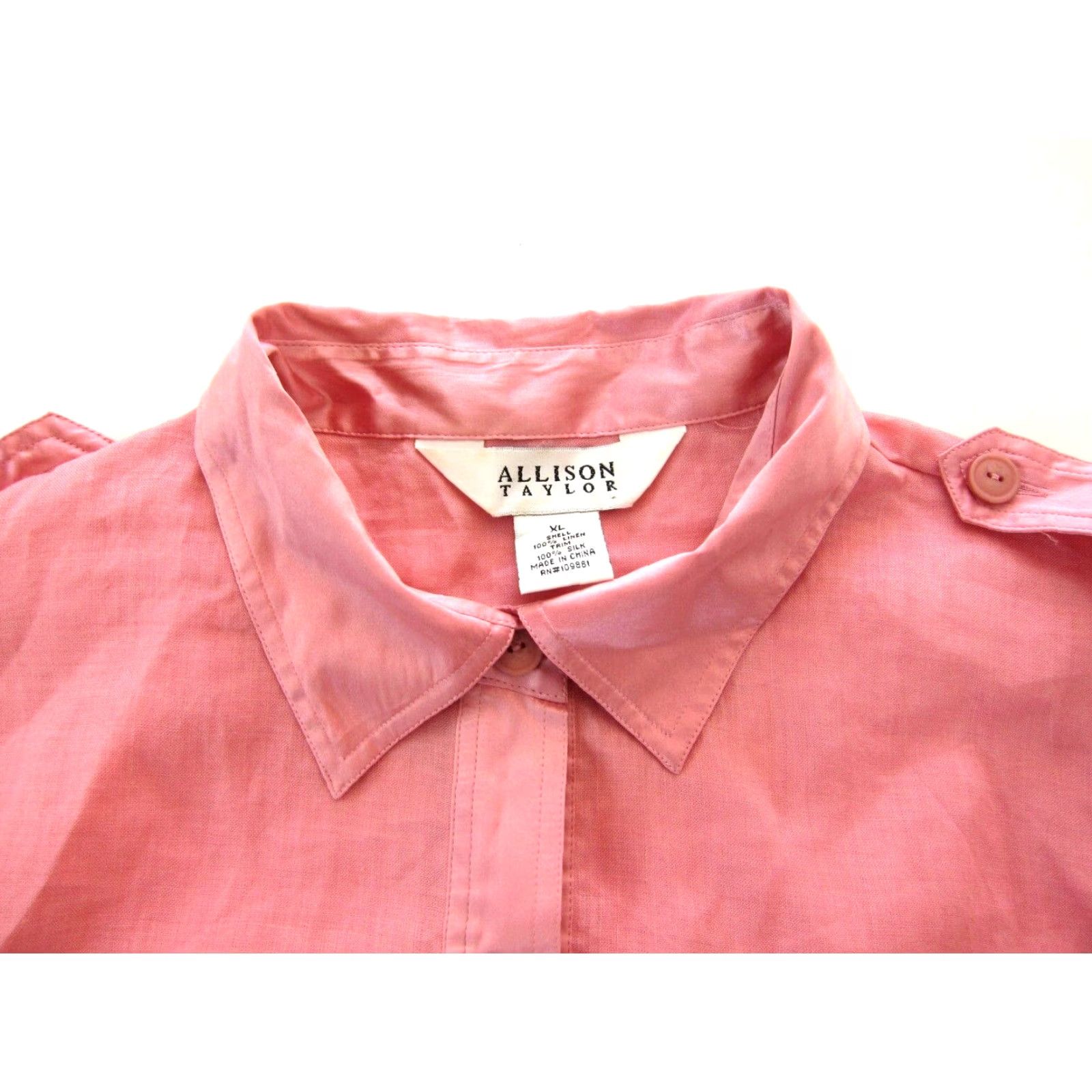 Vintage Allison Taylor Pink Linen Silk Trim Button Down Collared Long Sleeve Blouse XL Size XL / US 12-14 / IT 48-50 - 6 Thumbnail