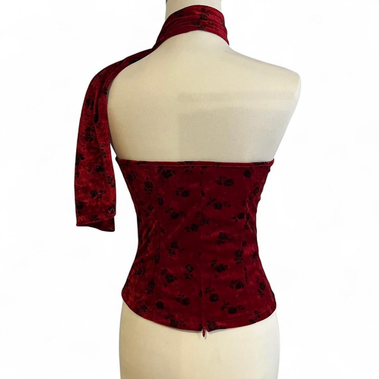 Other Vintage Y2K romantic red burgundy velvet rose scarf top Size XS / US 0-2 / IT 36-38 - 3 Thumbnail