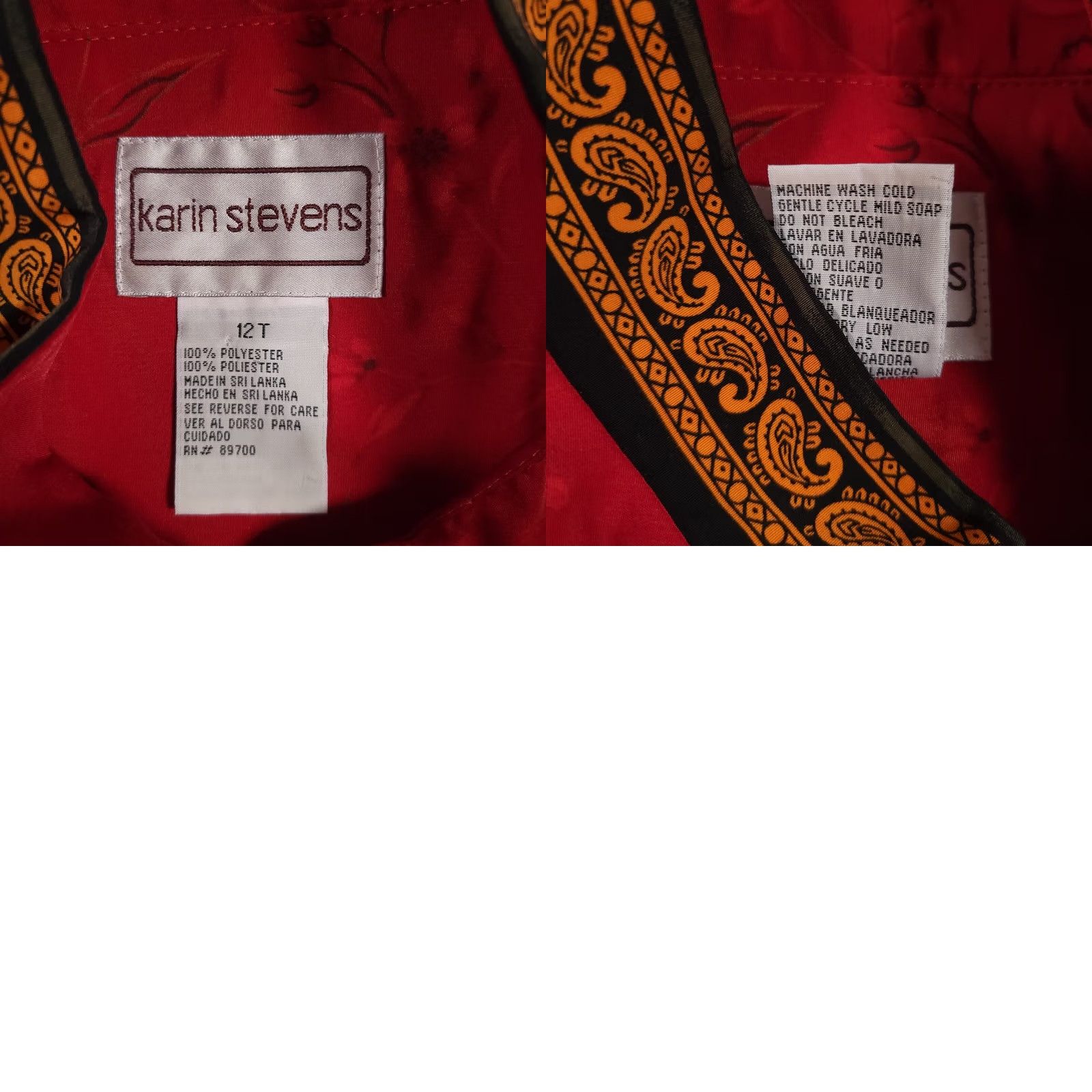 Vintage VINTAGE Karin Stevens Kimono Shirt Button Up Women's 12 Tall Red Floral Poly Shirt Womens Tall Red Floral 12T Ladies Kimono Button-Up Size XL / US 12-14 / IT 48-50 - 9 Thumbnail