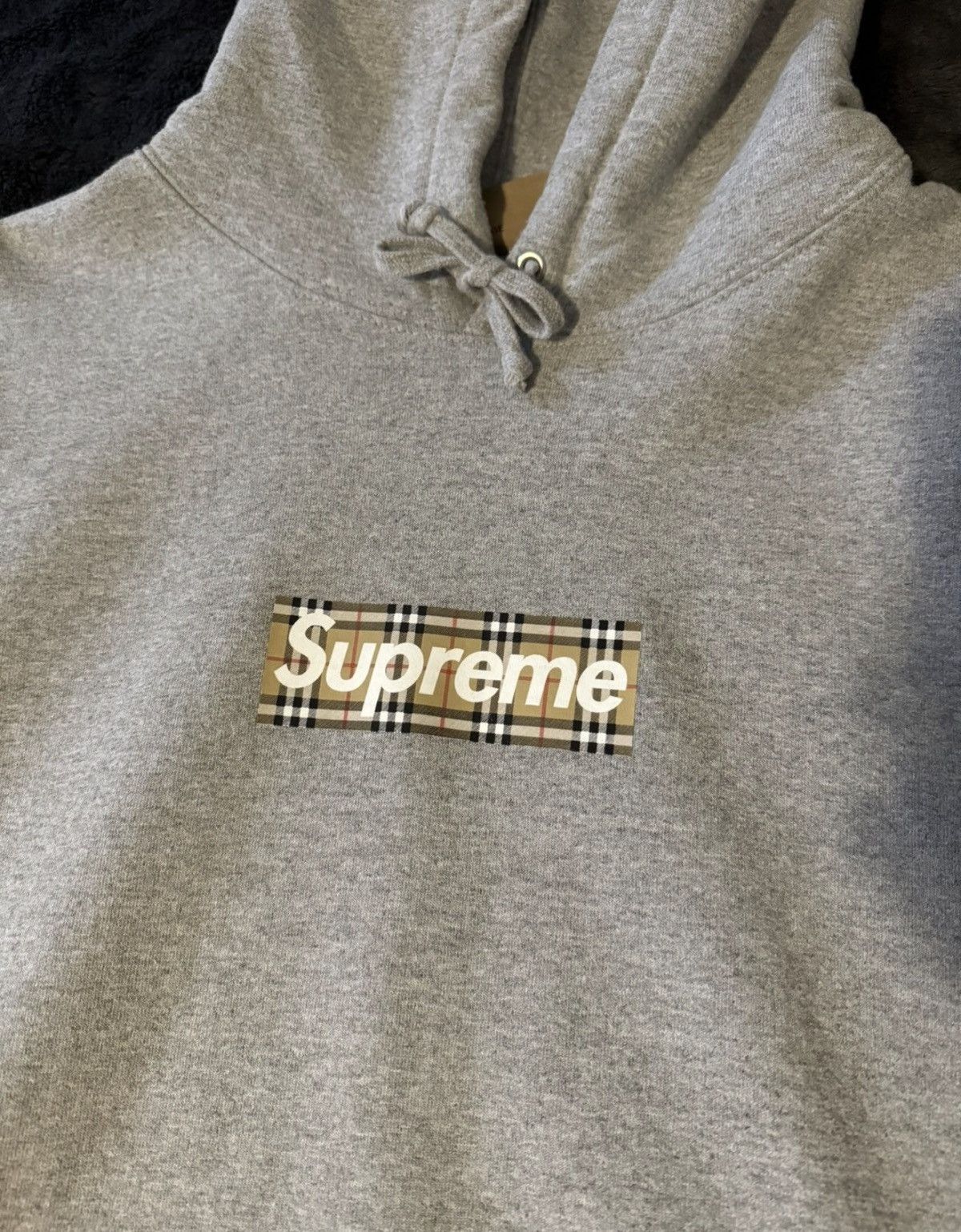 Supreme Burberry box logo hoodie grey size Large