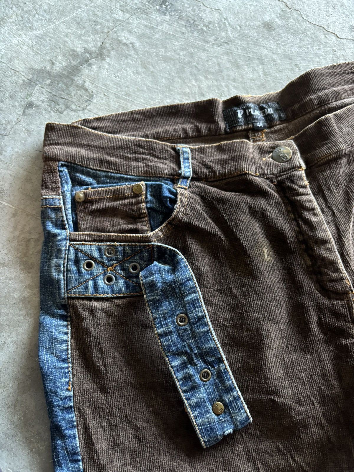 Japanese Brand PLACEMI flare japanese jeans hybrid denim curduroy Size US 31 - 6 Thumbnail