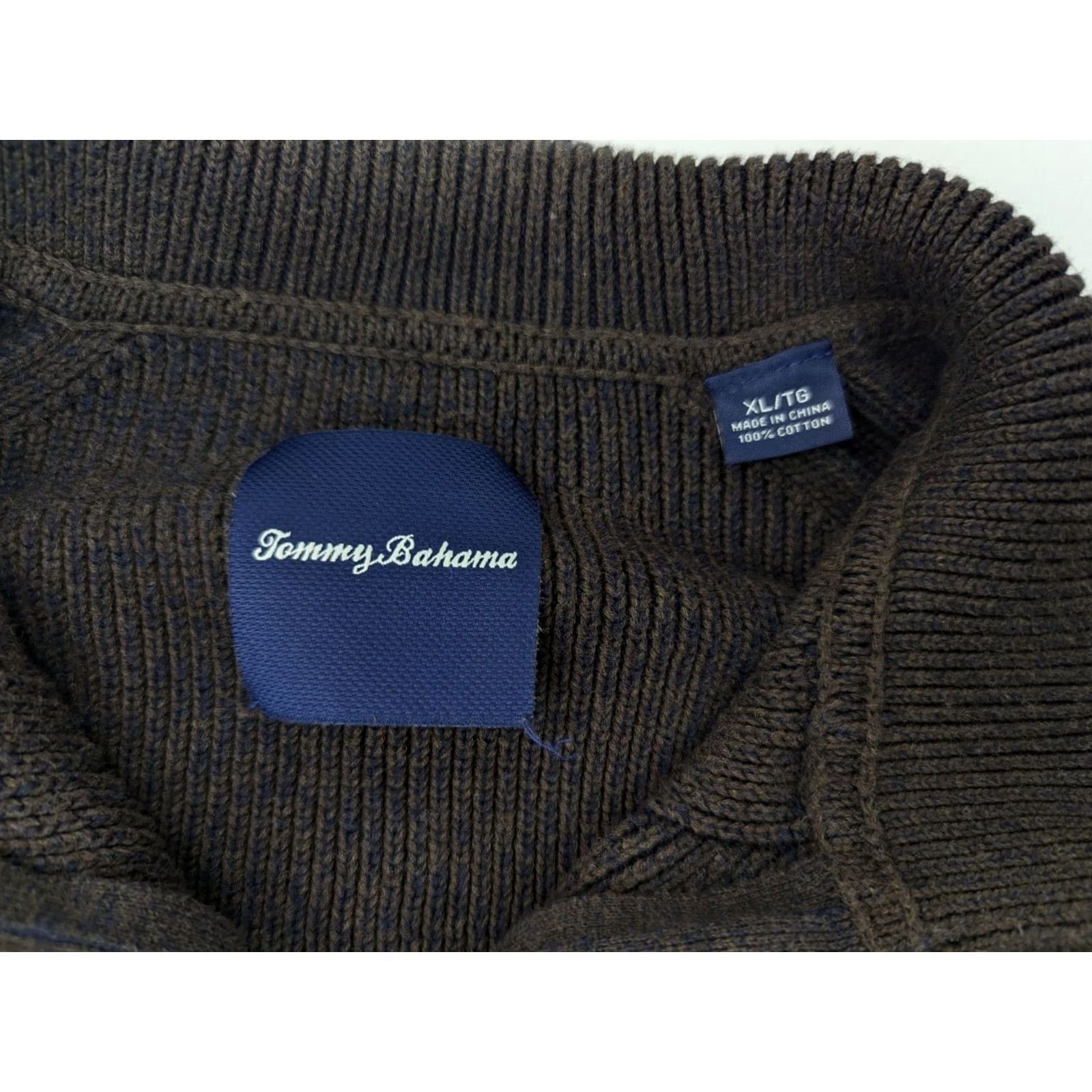 Tommy Bahama Tommy Bahama Cross Knit Cotton Midweight Sweater Men XL Raglan 1/2 Zip Mock Neck Brown Knit Pullover Size US XL / EU 56 / 4 - 3 Thumbnail