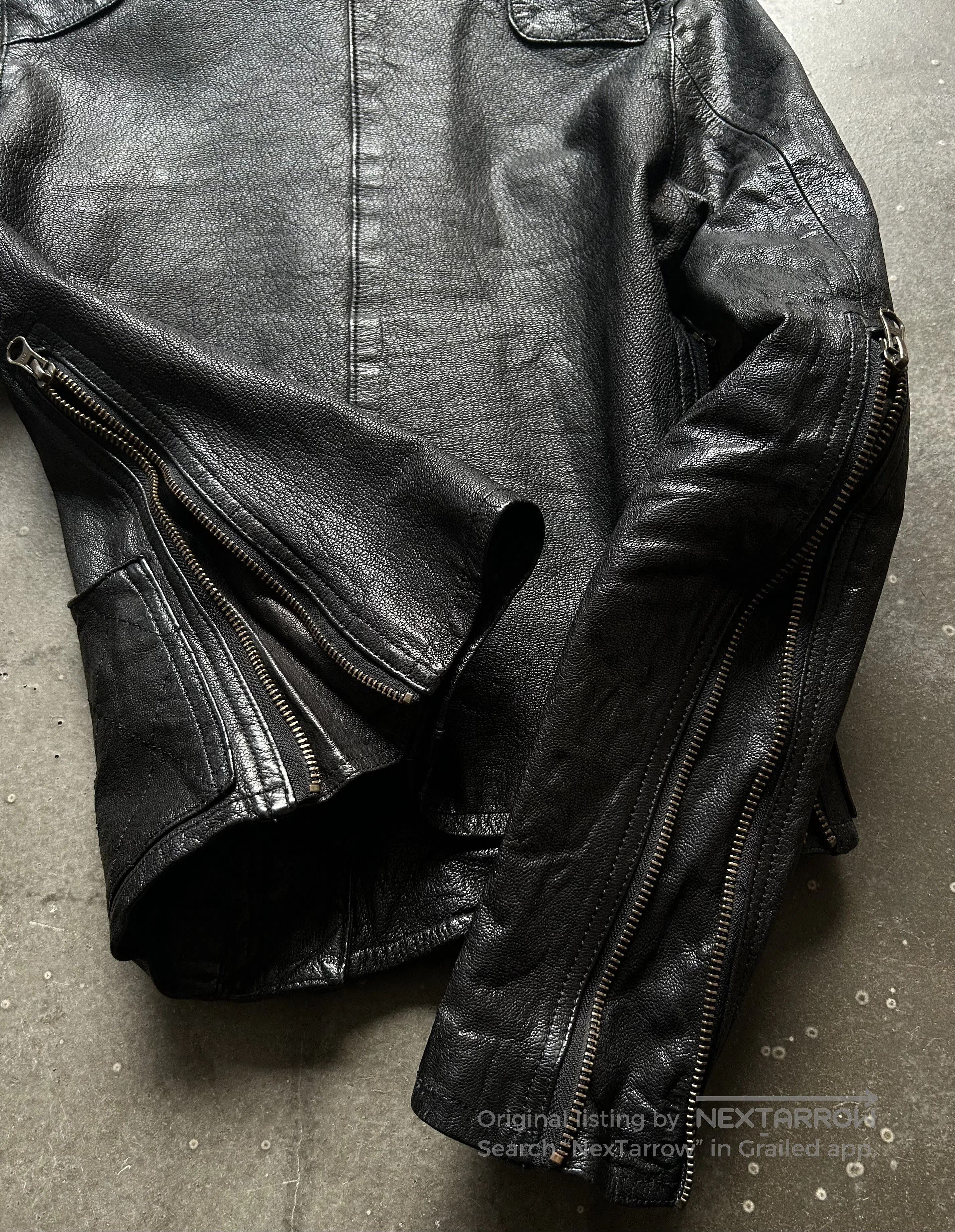 Share Spirit Homme Black Goat Leather Biker Jacket. Size US S / EU 44-46 / 1 - 7 Thumbnail