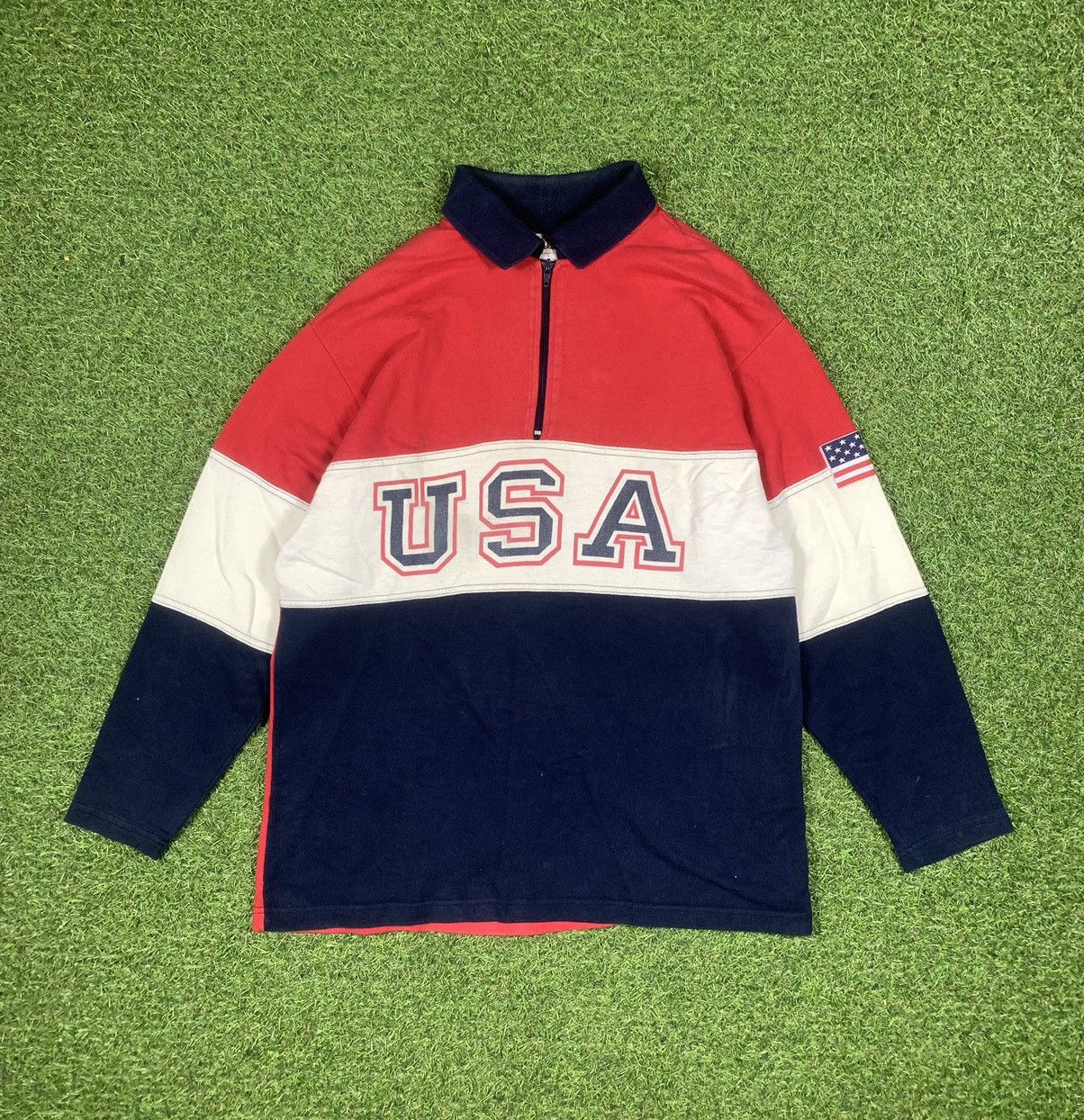 Japanese Brand Vintage 90s USA 1/4 sweatshirt big logo streetwear style Size US M / EU 48-50 / 2 - 1 Thumbnail